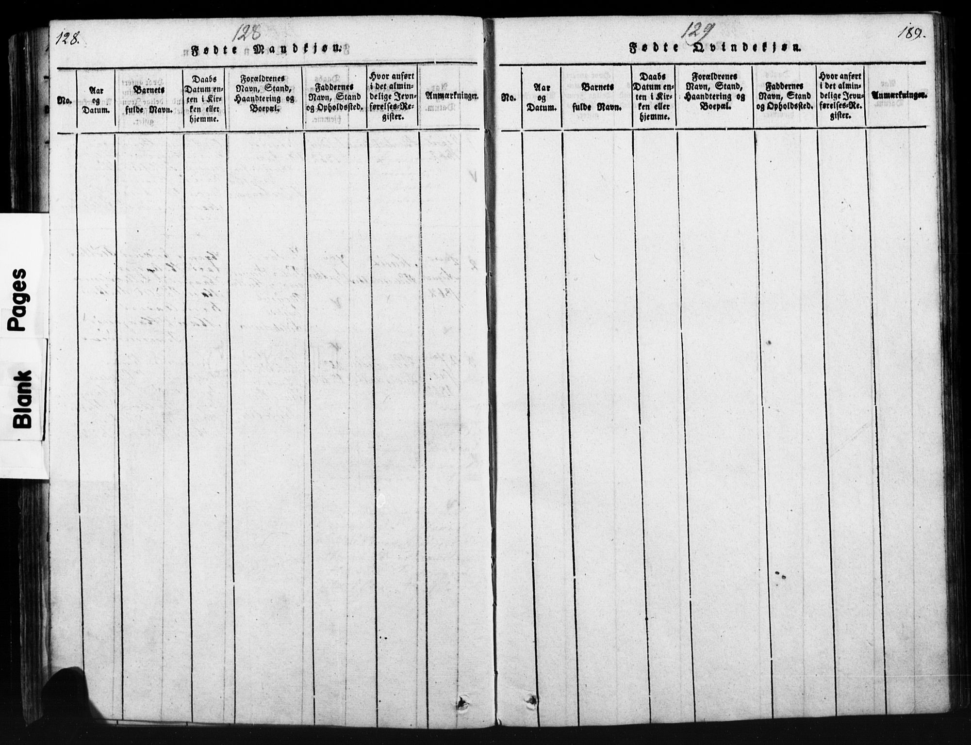 Tynset prestekontor, SAH/PREST-058/H/Ha/Hab/L0003: Parish register (copy) no. 3, 1814-1862, p. 128-129