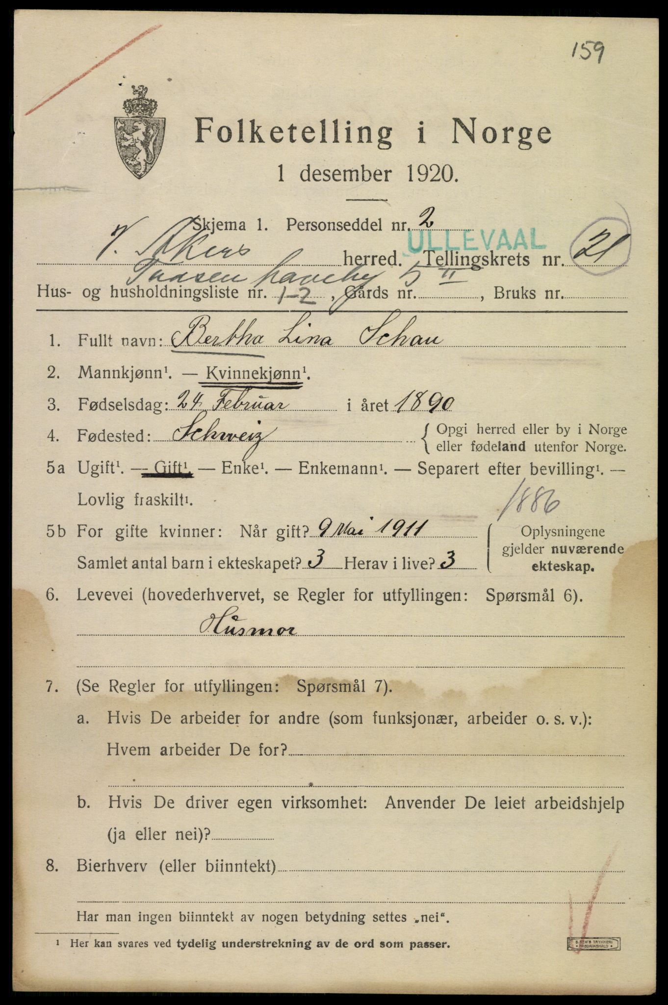 SAO, 1920 census for Aker, 1920, p. 125474