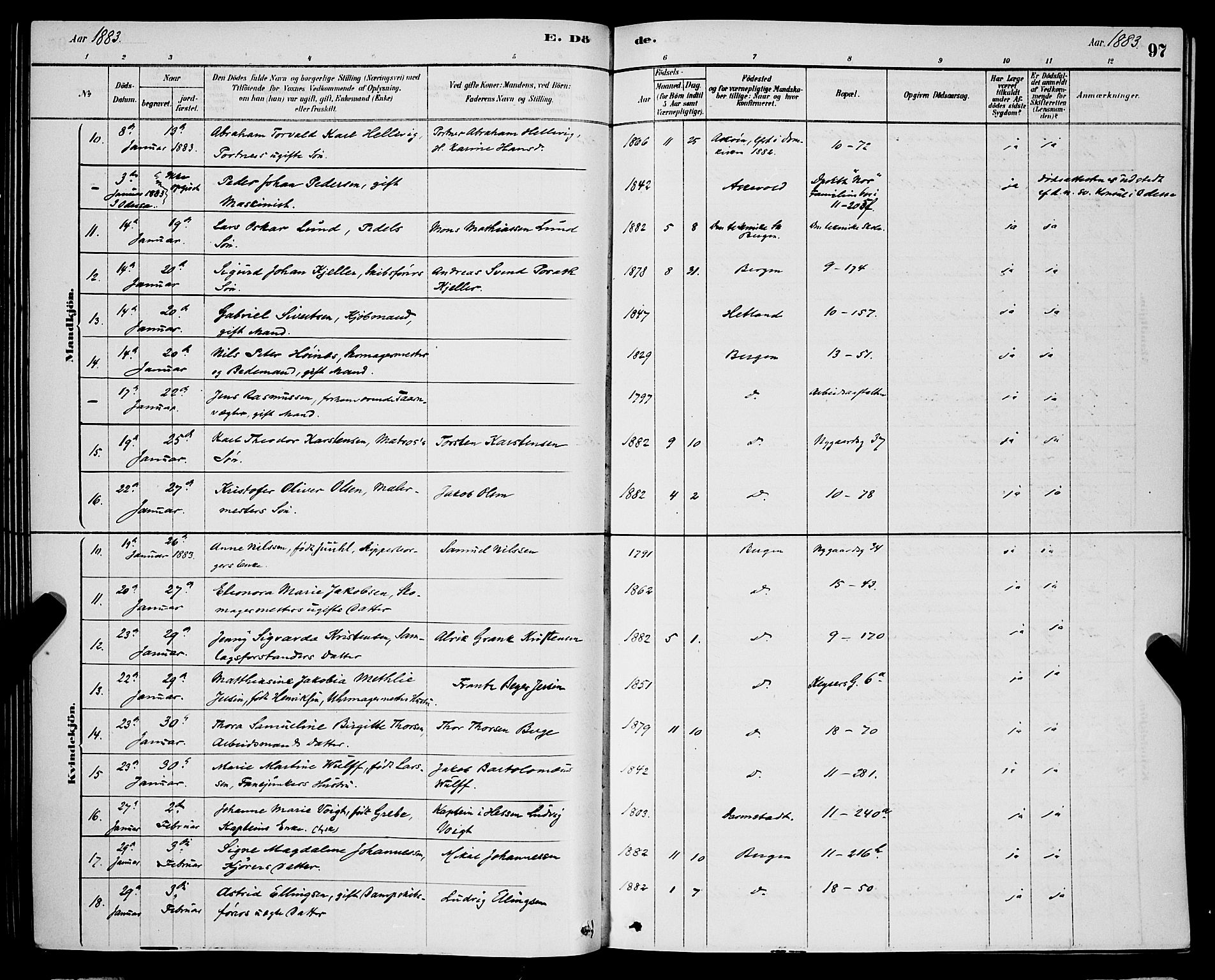 Domkirken sokneprestembete, AV/SAB-A-74801/H/Hab/L0041: Parish register (copy) no. E 5, 1878-1900, p. 97