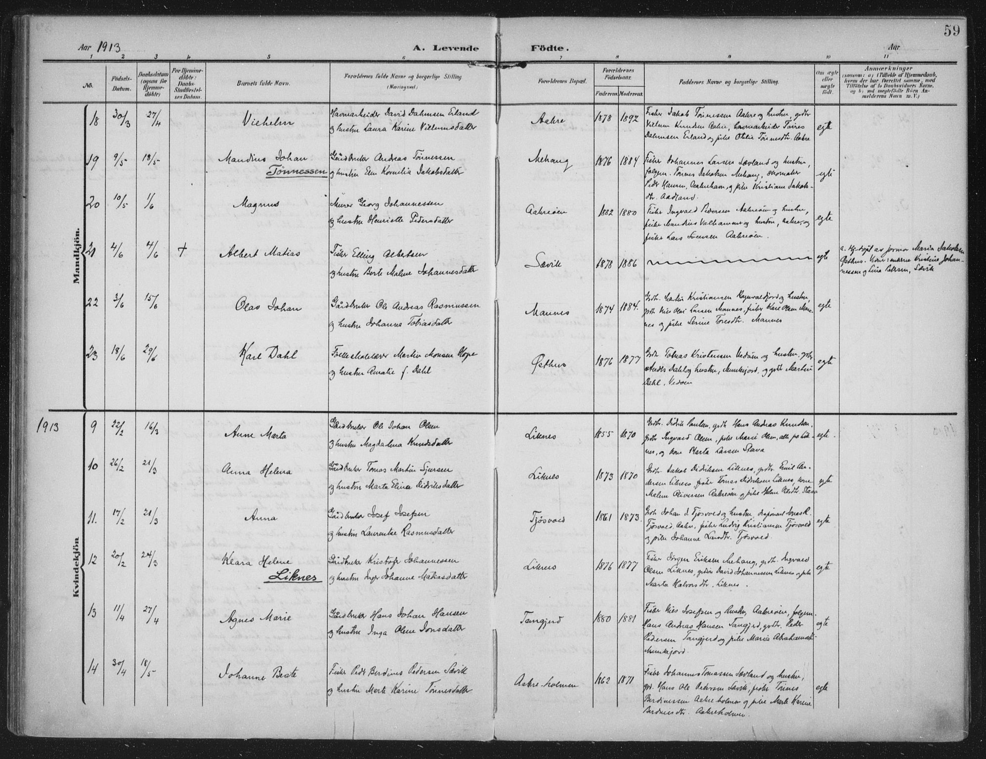 Kopervik sokneprestkontor, AV/SAST-A-101850/H/Ha/Haa/L0005: Parish register (official) no. A 5, 1906-1924, p. 59