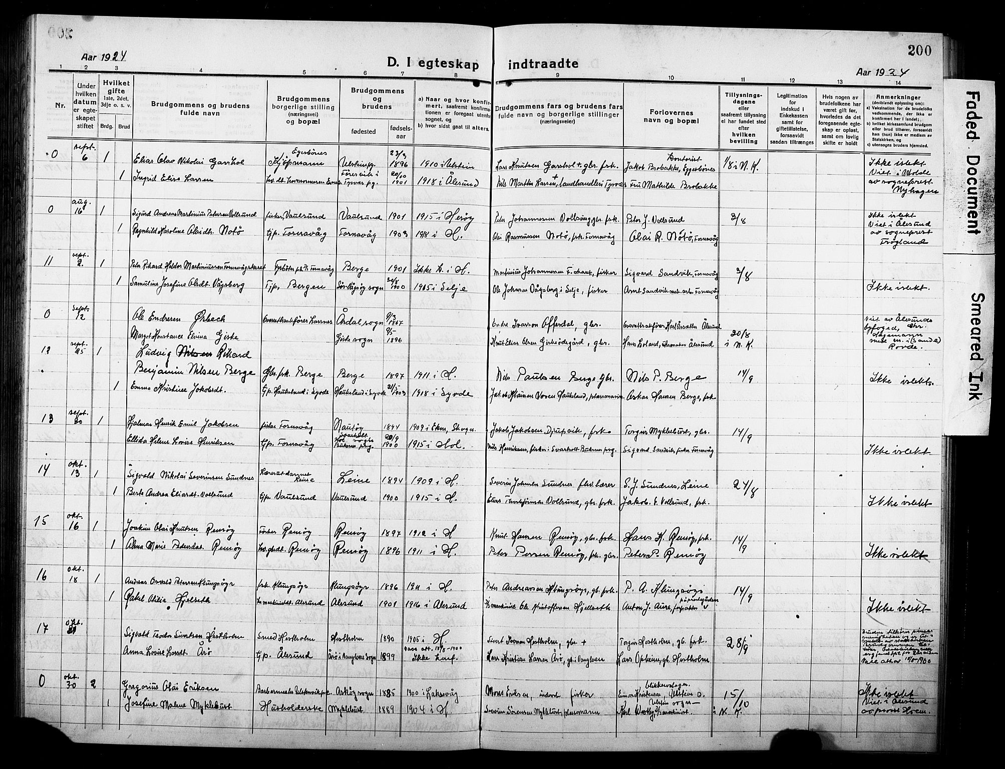 Ministerialprotokoller, klokkerbøker og fødselsregistre - Møre og Romsdal, AV/SAT-A-1454/507/L0084: Parish register (copy) no. 507C07, 1919-1932, p. 200