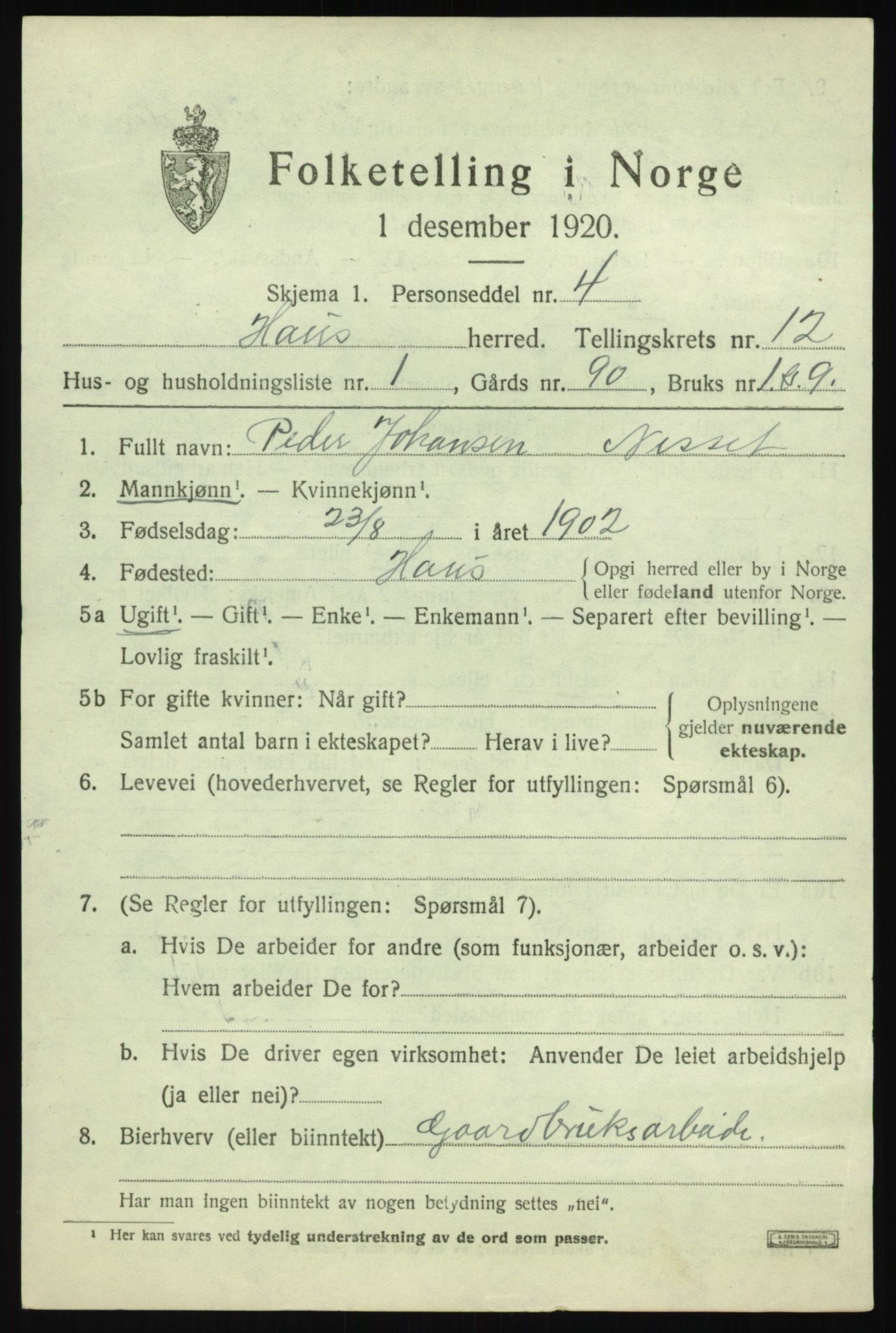 SAB, 1920 census for Haus, 1920, p. 7441