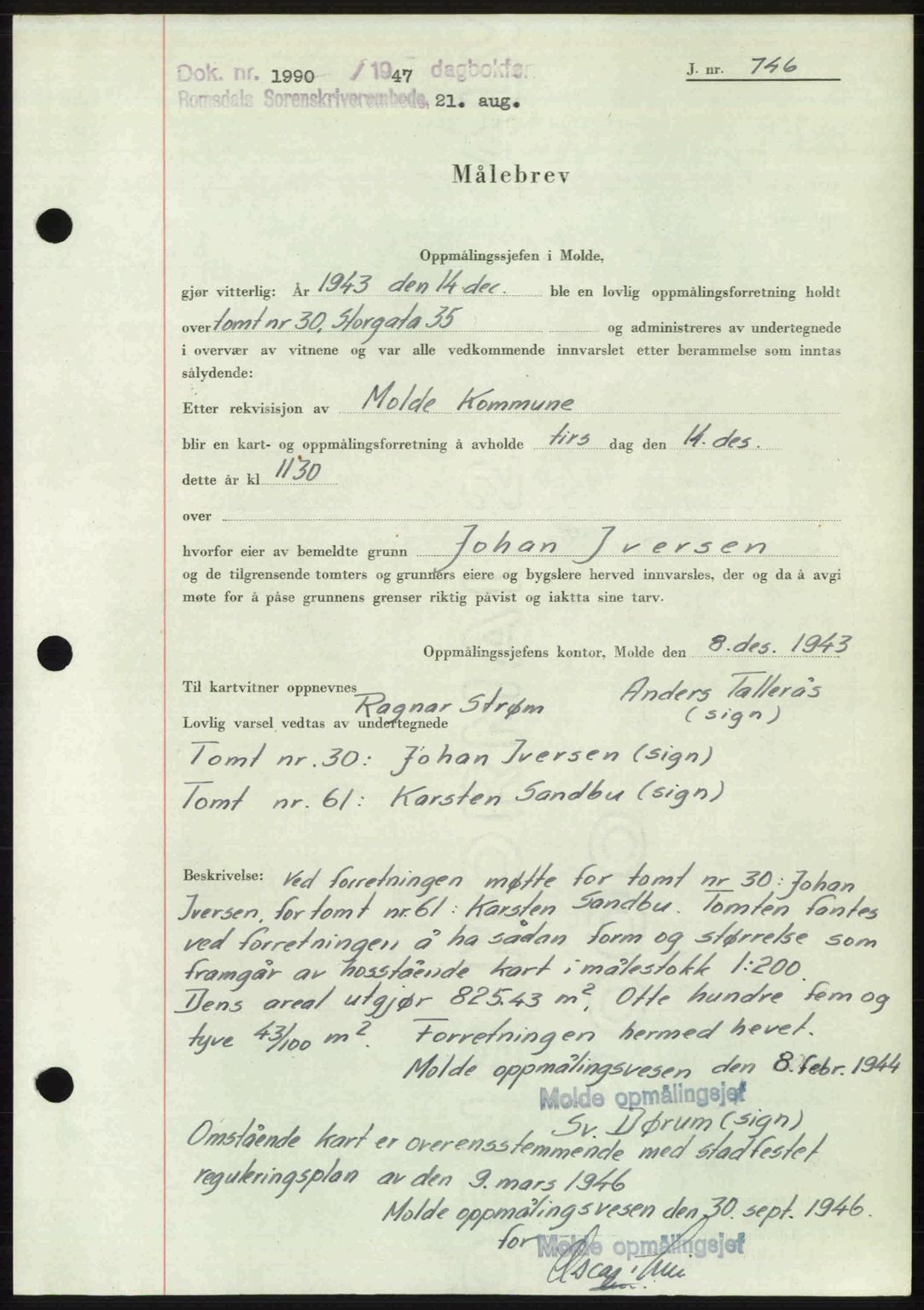 Romsdal sorenskriveri, AV/SAT-A-4149/1/2/2C: Mortgage book no. A23, 1947-1947, Diary no: : 1990/1947