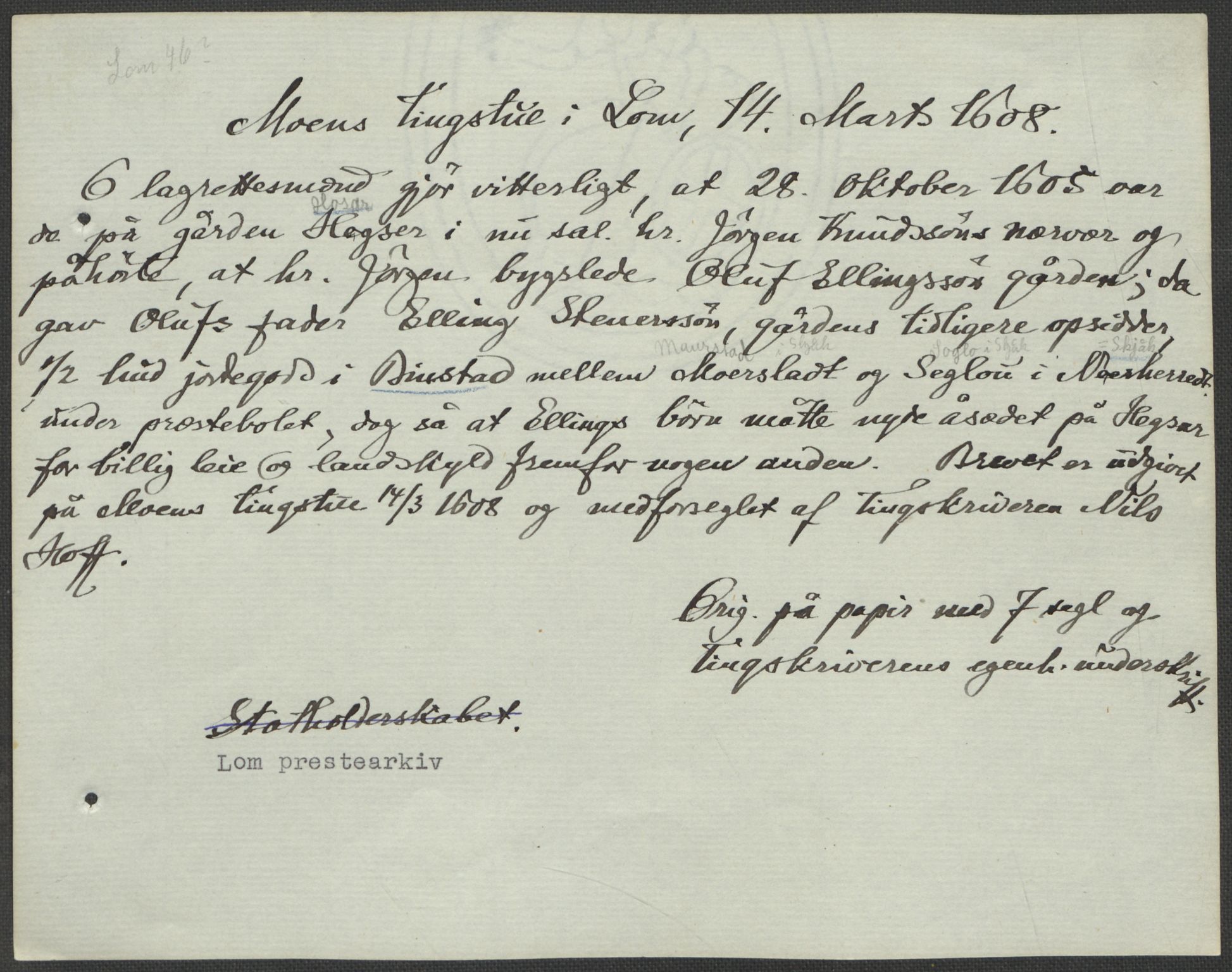 Riksarkivets diplomsamling, AV/RA-EA-5965/F15/L0012: Prestearkiv - Oppland, 1584-1794, p. 53