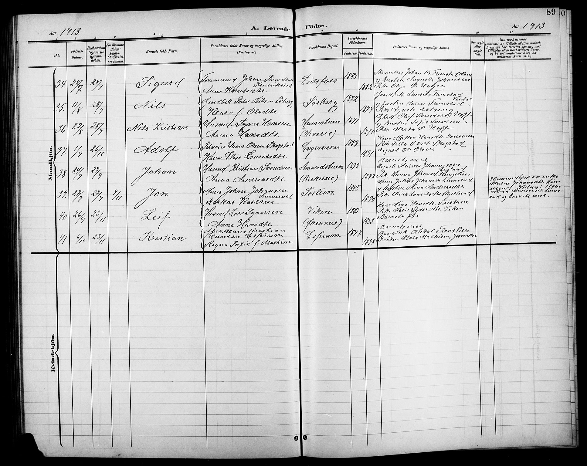 Søndre Land prestekontor, AV/SAH-PREST-122/L/L0004: Parish register (copy) no. 4, 1901-1915, p. 89