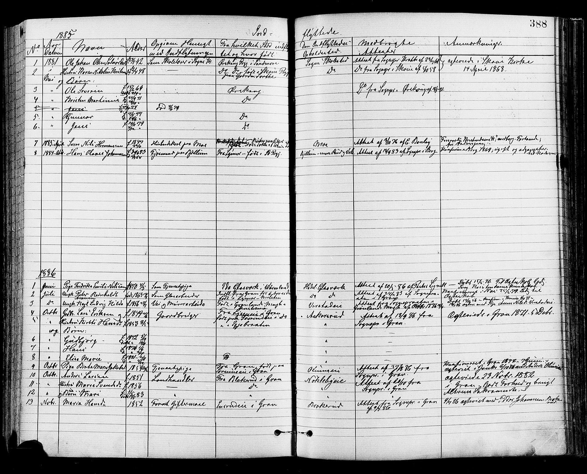 Jevnaker prestekontor, SAH/PREST-116/H/Ha/Haa/L0008: Parish register (official) no. 8, 1877-1890, p. 388