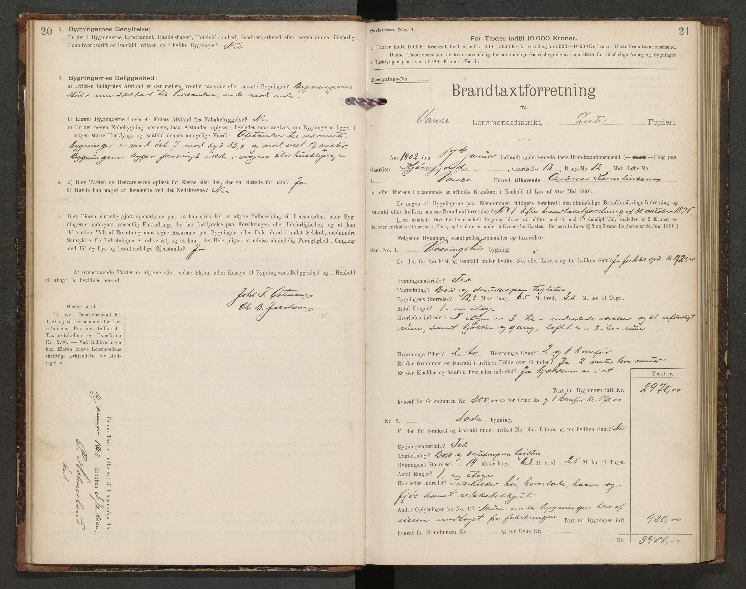 Norges Brannkasse Lista, AV/SAK-2241-0035/F/Fa/L0006: Branntakstprotokoll nr. 6 med gårdsnavnregister, 1901-1904