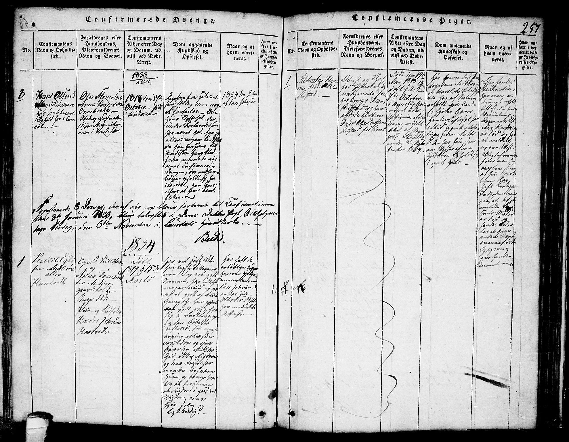 Lårdal kirkebøker, AV/SAKO-A-284/G/Ga/L0001: Parish register (copy) no. I 1, 1815-1861, p. 257