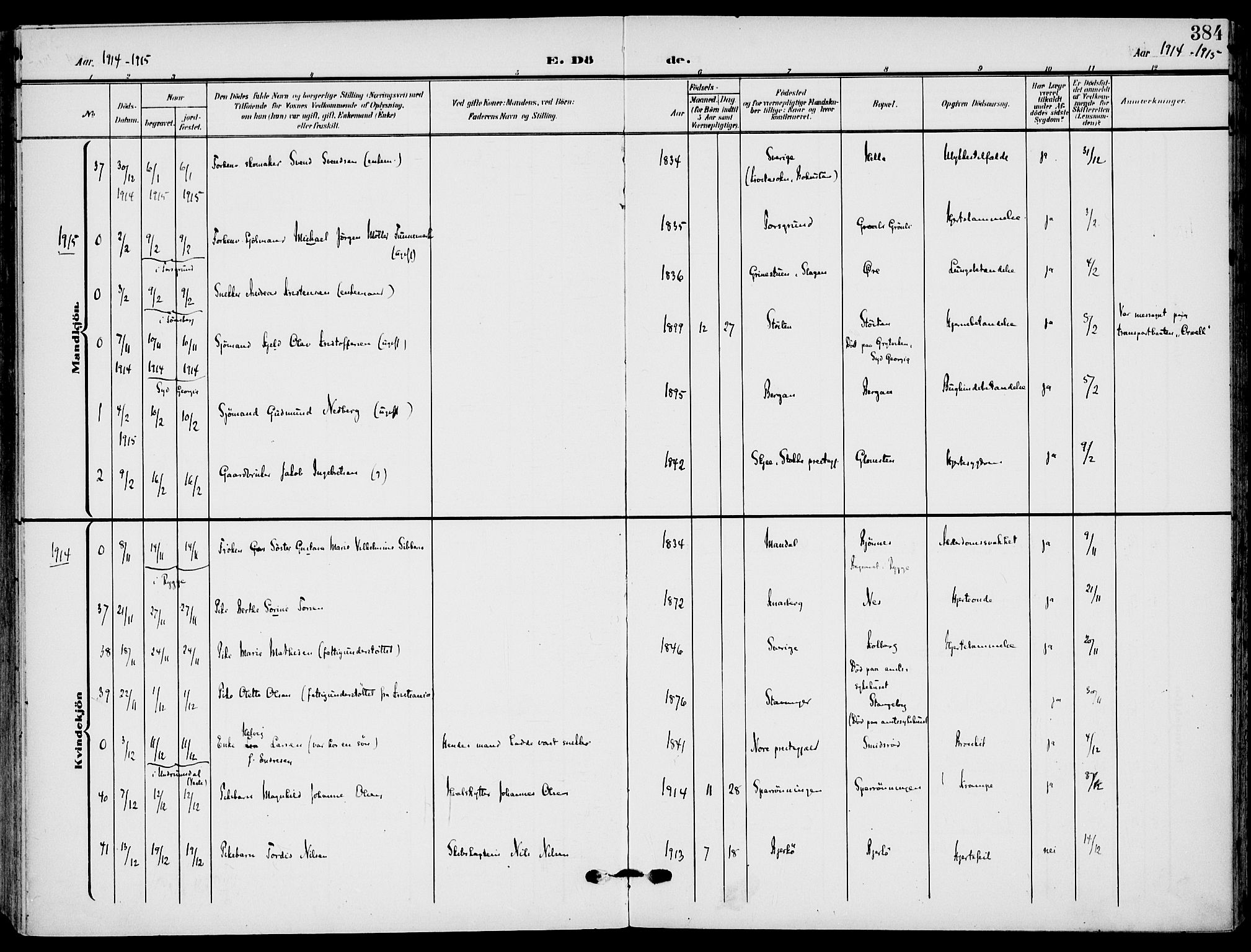 Nøtterøy kirkebøker, AV/SAKO-A-354/F/Fa/L0010: Parish register (official) no. I 10, 1908-1919, p. 384