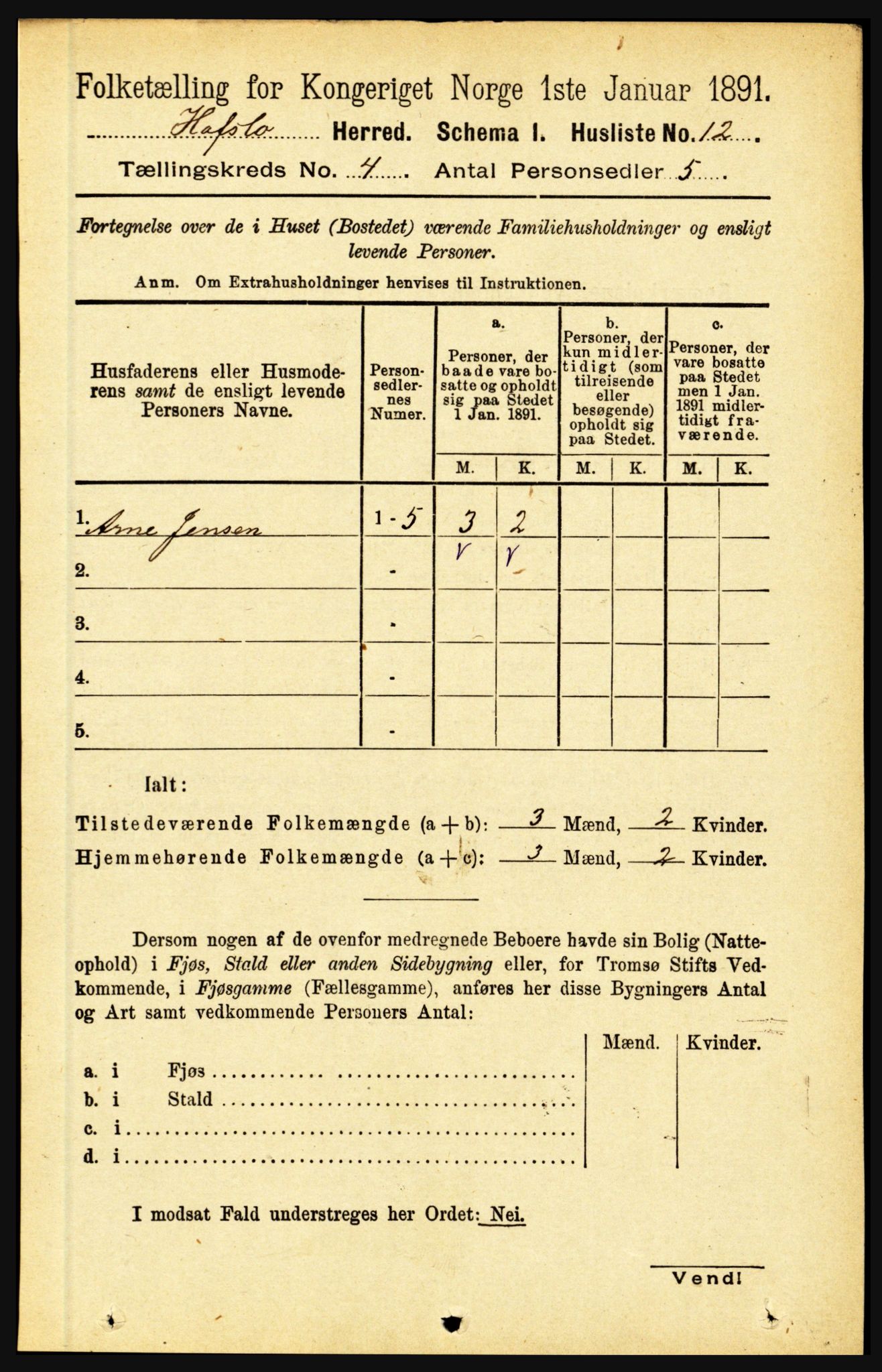 RA, 1891 census for 1425 Hafslo, 1891, p. 1527