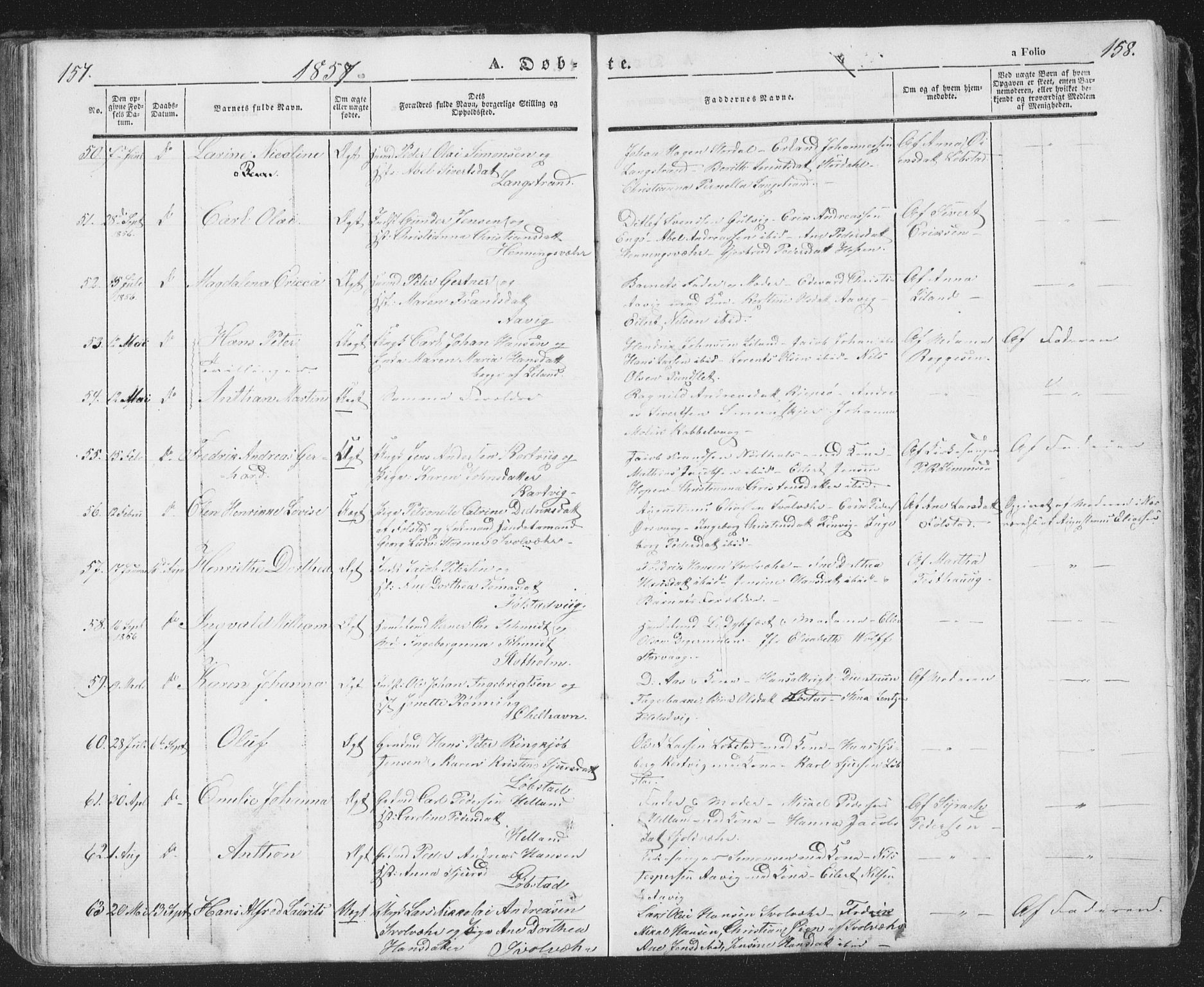 Ministerialprotokoller, klokkerbøker og fødselsregistre - Nordland, SAT/A-1459/874/L1072: Parish register (copy) no. 874C01, 1843-1859, p. 157-158