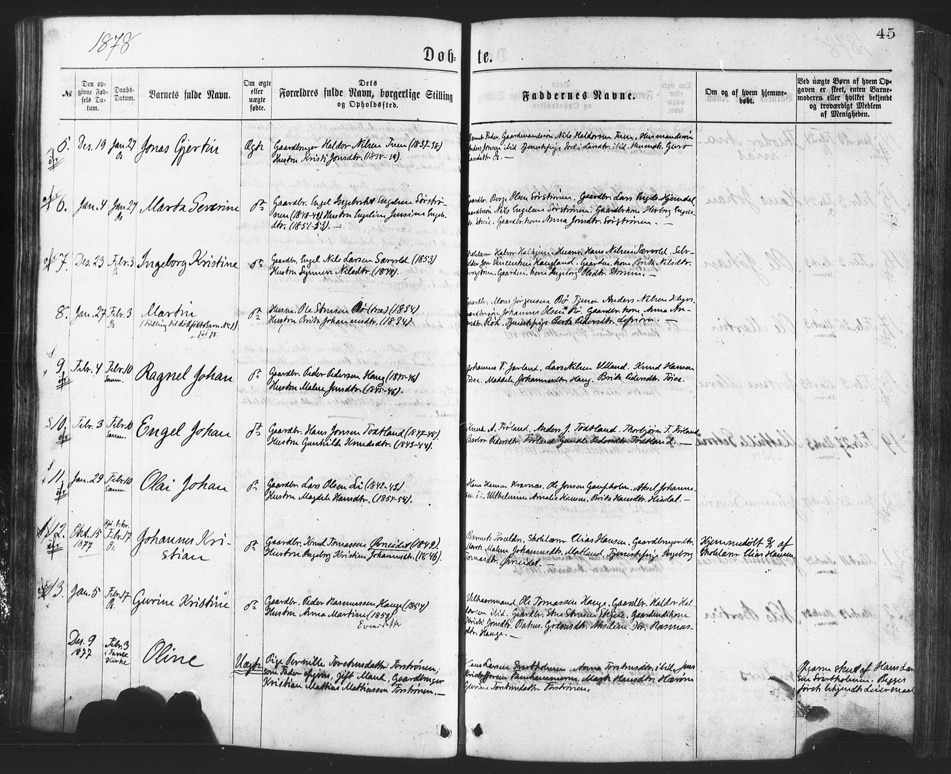 Os sokneprestembete, AV/SAB-A-99929: Parish register (official) no. A 18, 1874-1884, p. 45