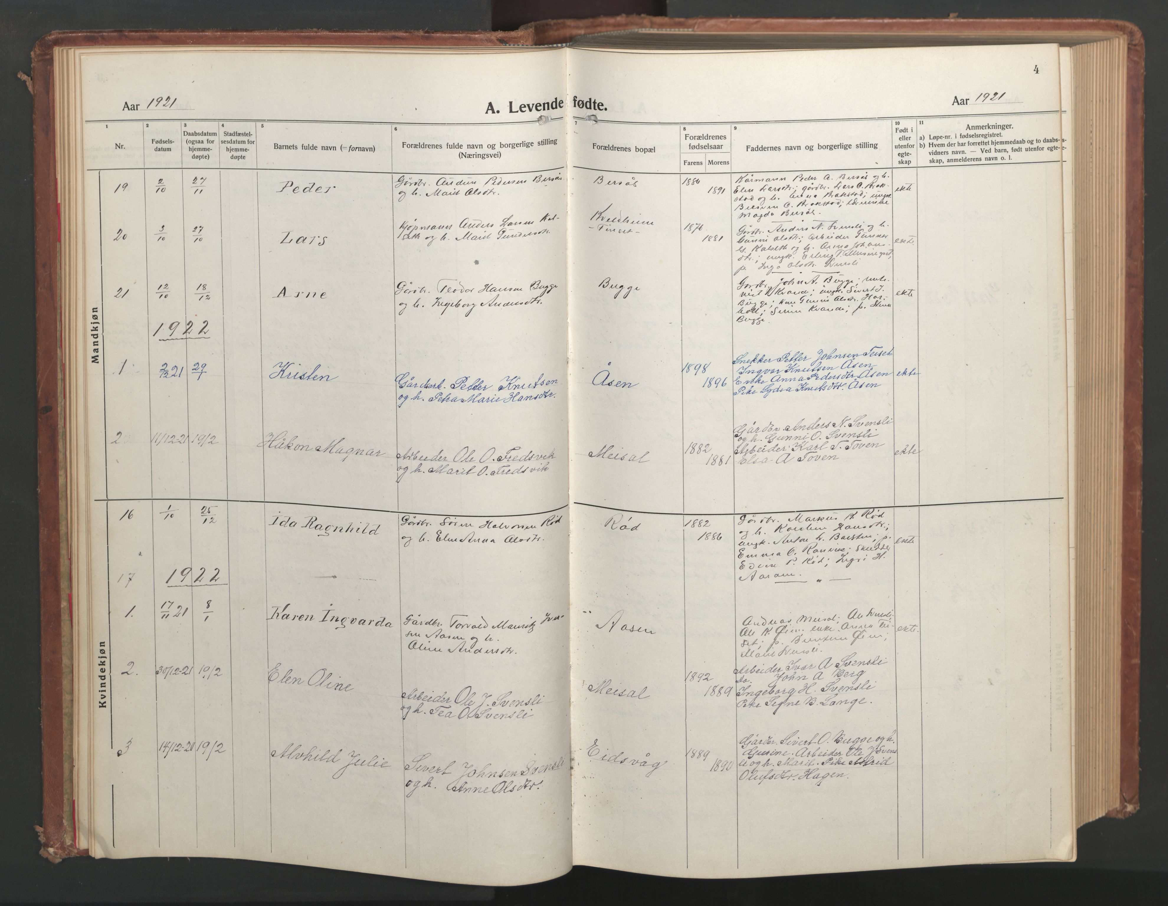 Ministerialprotokoller, klokkerbøker og fødselsregistre - Møre og Romsdal, SAT/A-1454/551/L0633: Parish register (copy) no. 551C05, 1921-1961, p. 4