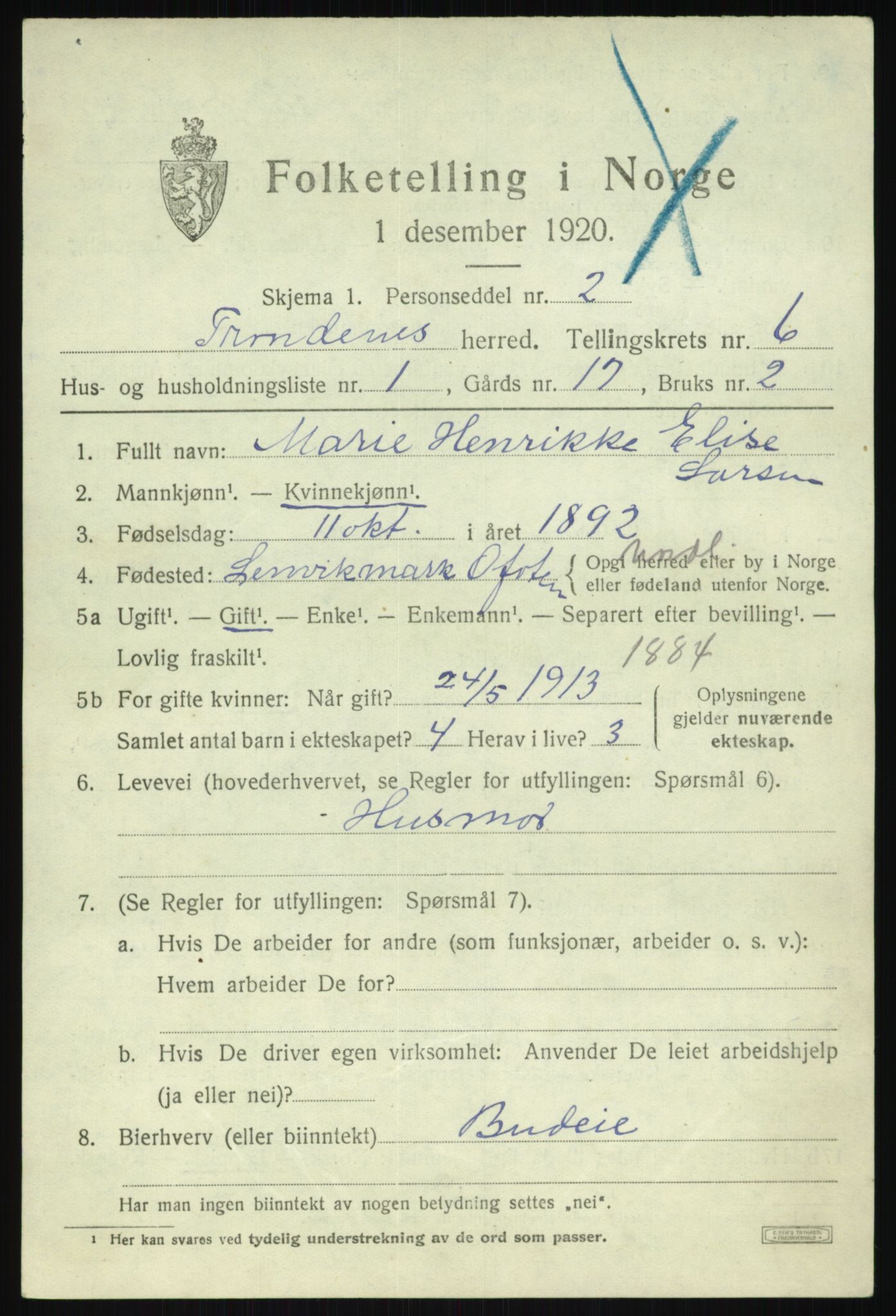 SATØ, 1920 census for Trondenes, 1920, p. 6181