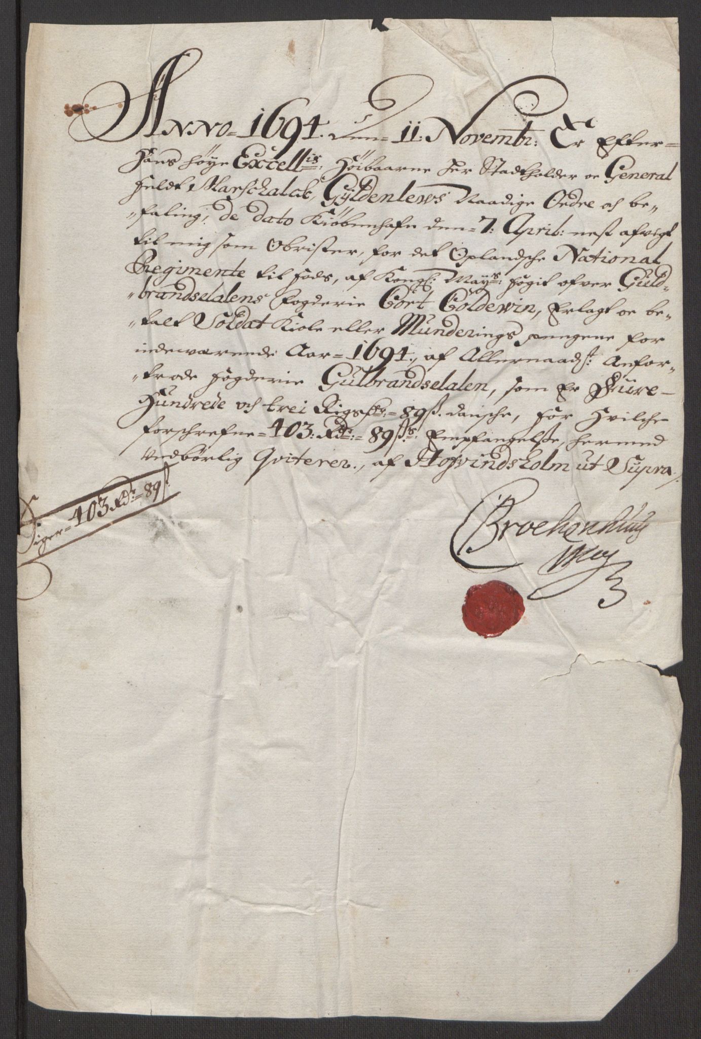 Rentekammeret inntil 1814, Reviderte regnskaper, Fogderegnskap, RA/EA-4092/R17/L1168: Fogderegnskap Gudbrandsdal, 1694, p. 369