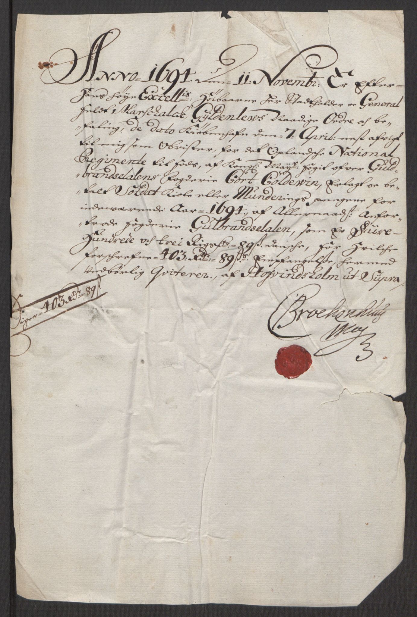 Rentekammeret inntil 1814, Reviderte regnskaper, Fogderegnskap, AV/RA-EA-4092/R17/L1168: Fogderegnskap Gudbrandsdal, 1694, p. 369