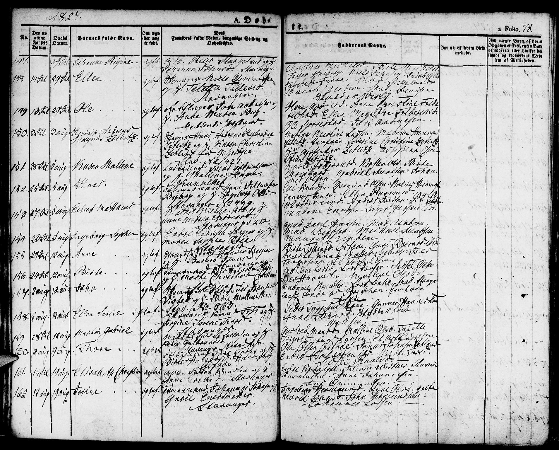 Domkirken sokneprestkontor, SAST/A-101812/001/30/30BA/L0009: Parish register (official) no. A 9, 1821-1832, p. 78