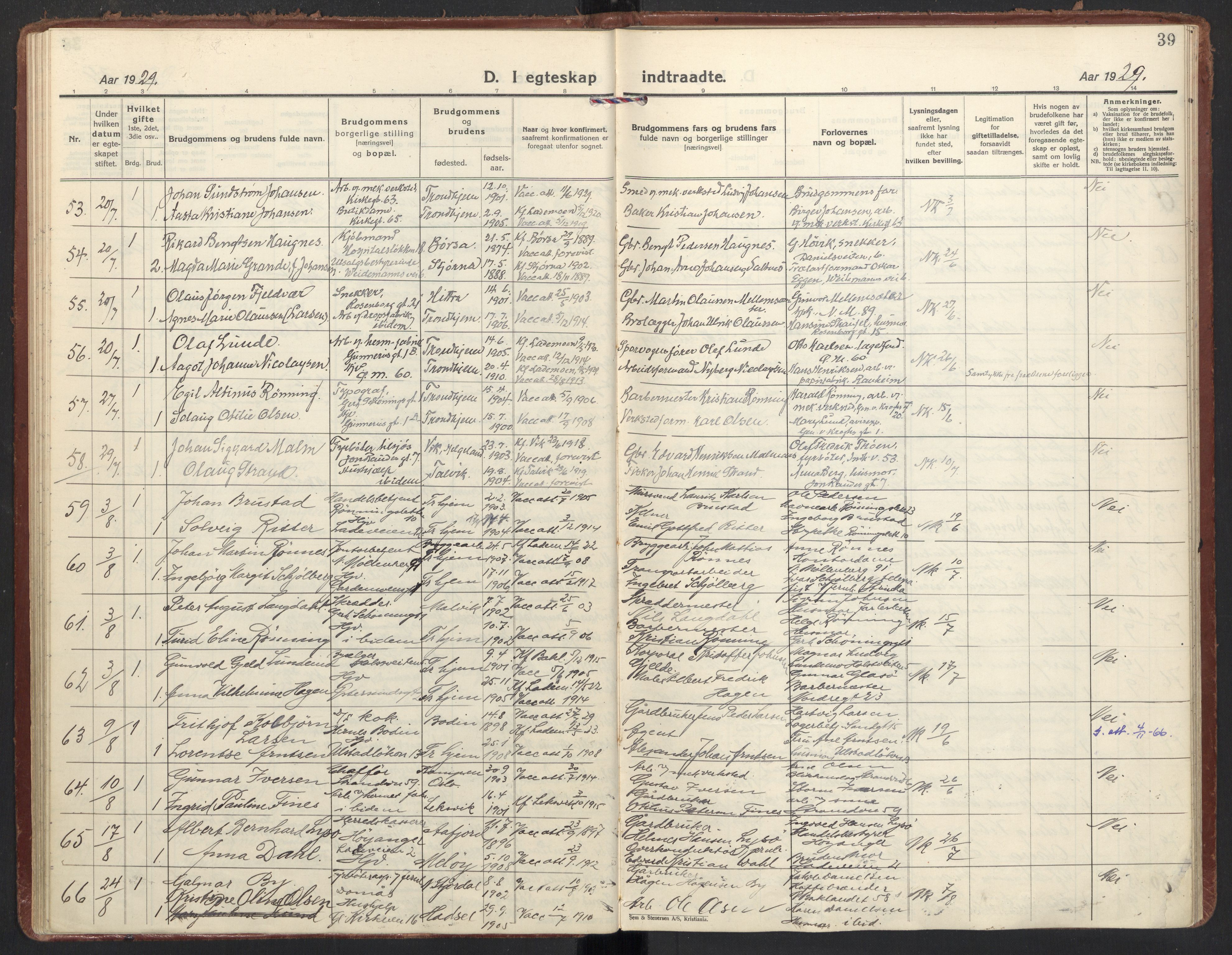 Ministerialprotokoller, klokkerbøker og fødselsregistre - Sør-Trøndelag, SAT/A-1456/605/L0249: Parish register (official) no. 605A11, 1925-1936, p. 39