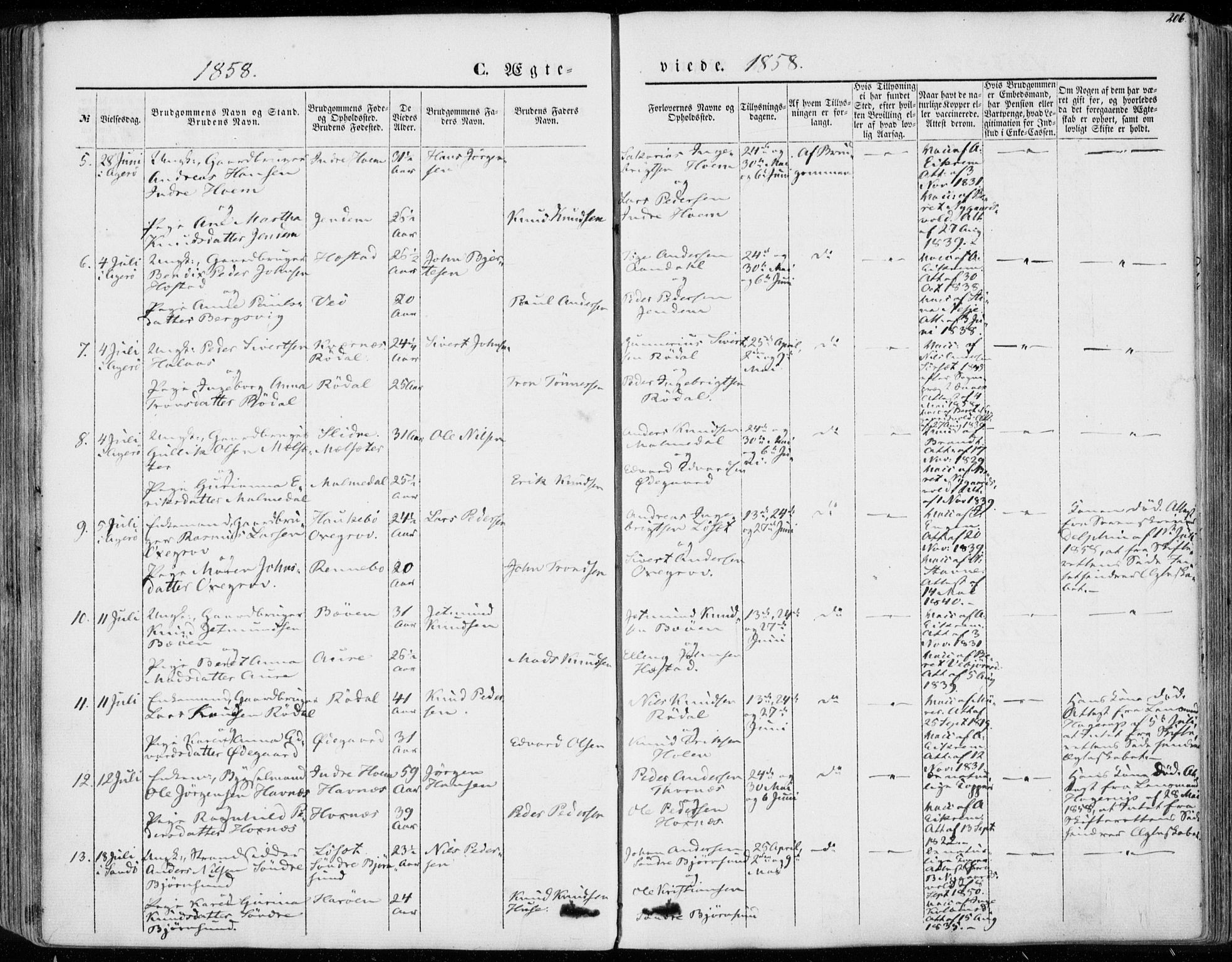 Ministerialprotokoller, klokkerbøker og fødselsregistre - Møre og Romsdal, SAT/A-1454/565/L0748: Parish register (official) no. 565A02, 1845-1872, p. 206