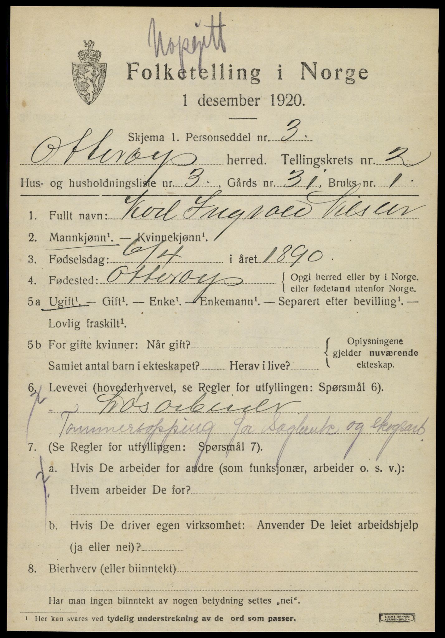 SAT, 1920 census for Otterøy, 1920, p. 1145