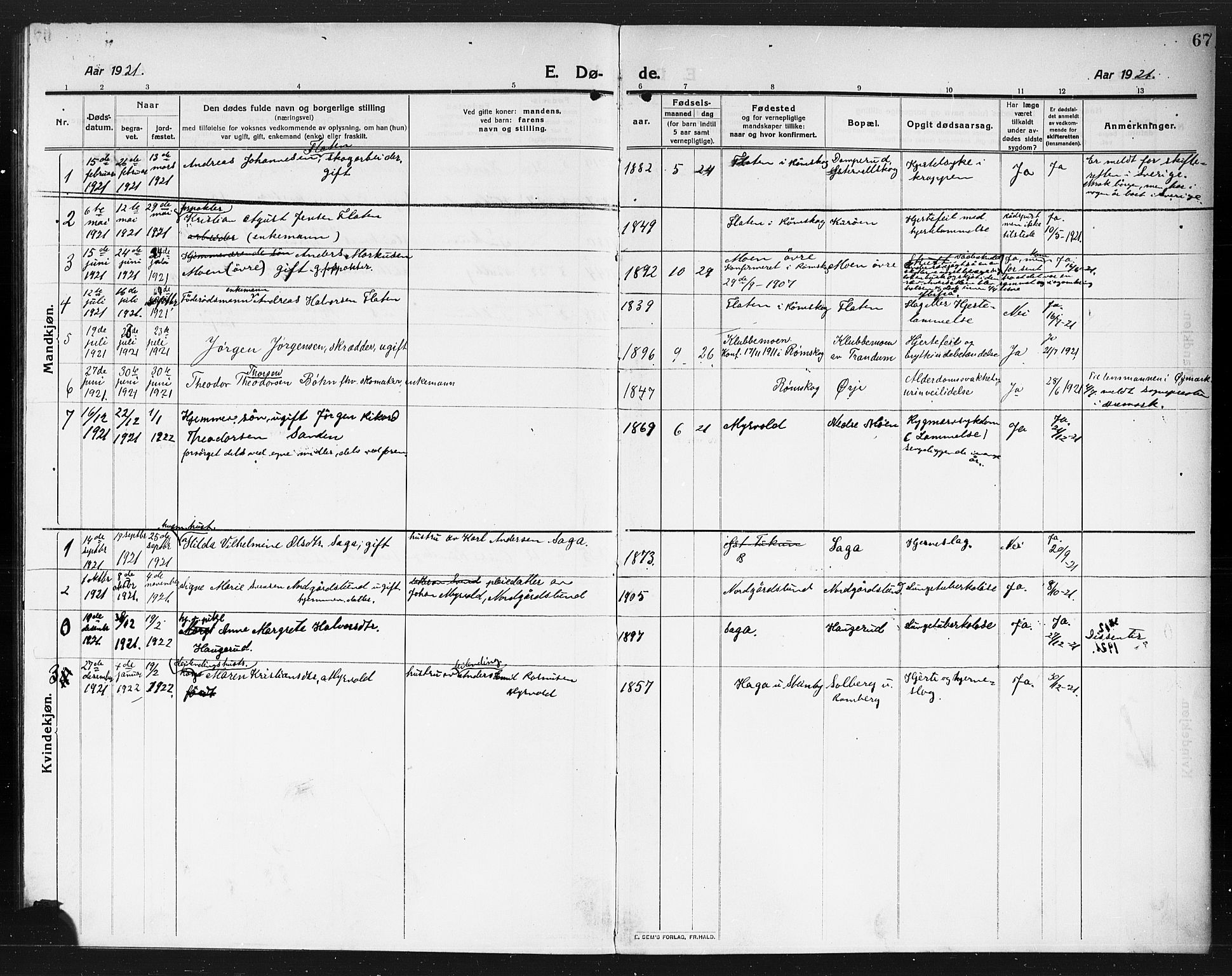 Rødenes prestekontor Kirkebøker, SAO/A-2005/G/Gb/L0002: Parish register (copy) no. II 2, 1911-1921, p. 67