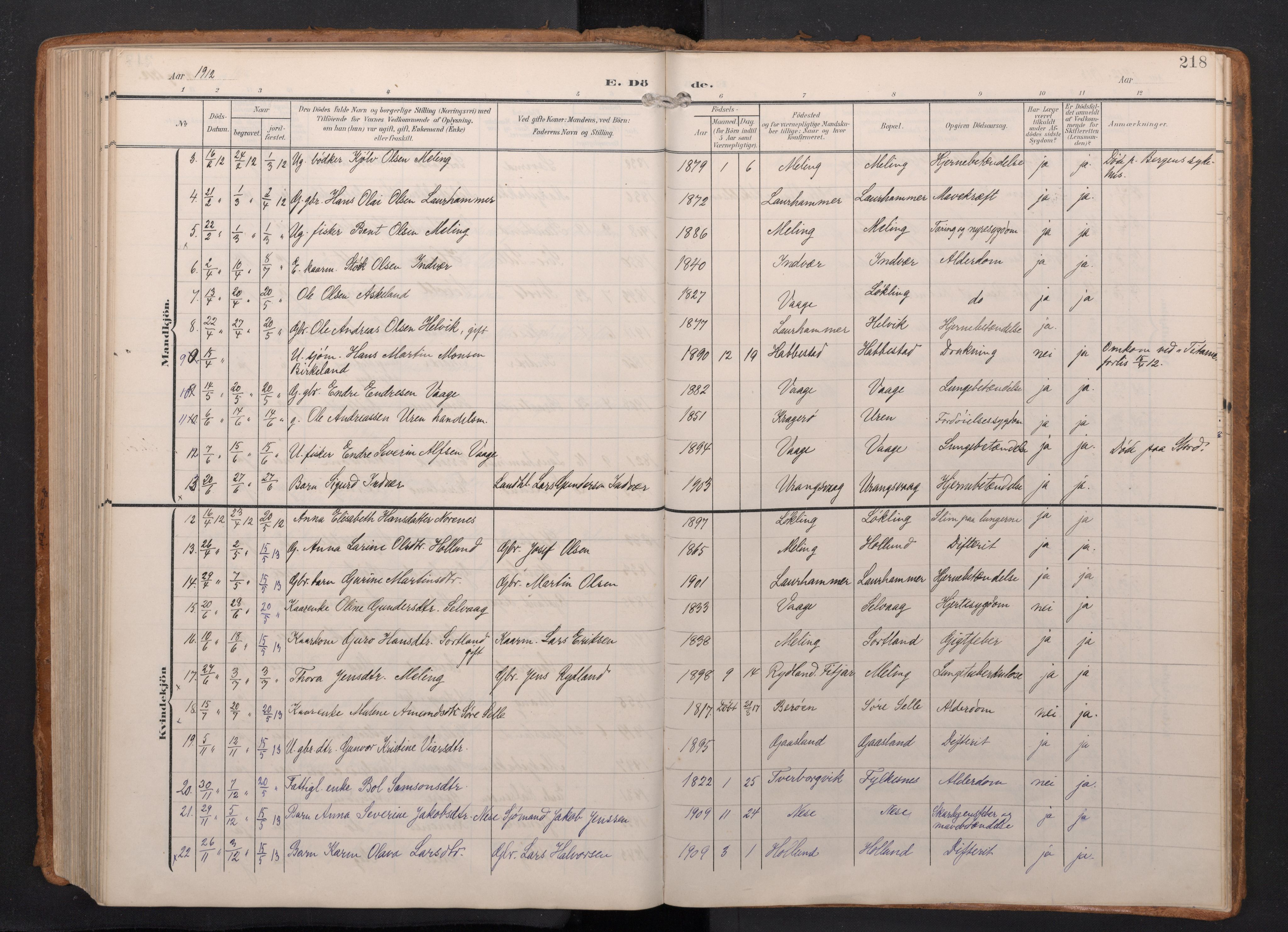 Finnås sokneprestembete, AV/SAB-A-99925/H/Ha/Haa/Haac/L0003: Parish register (official) no. C 3, 1905-1917, p. 218