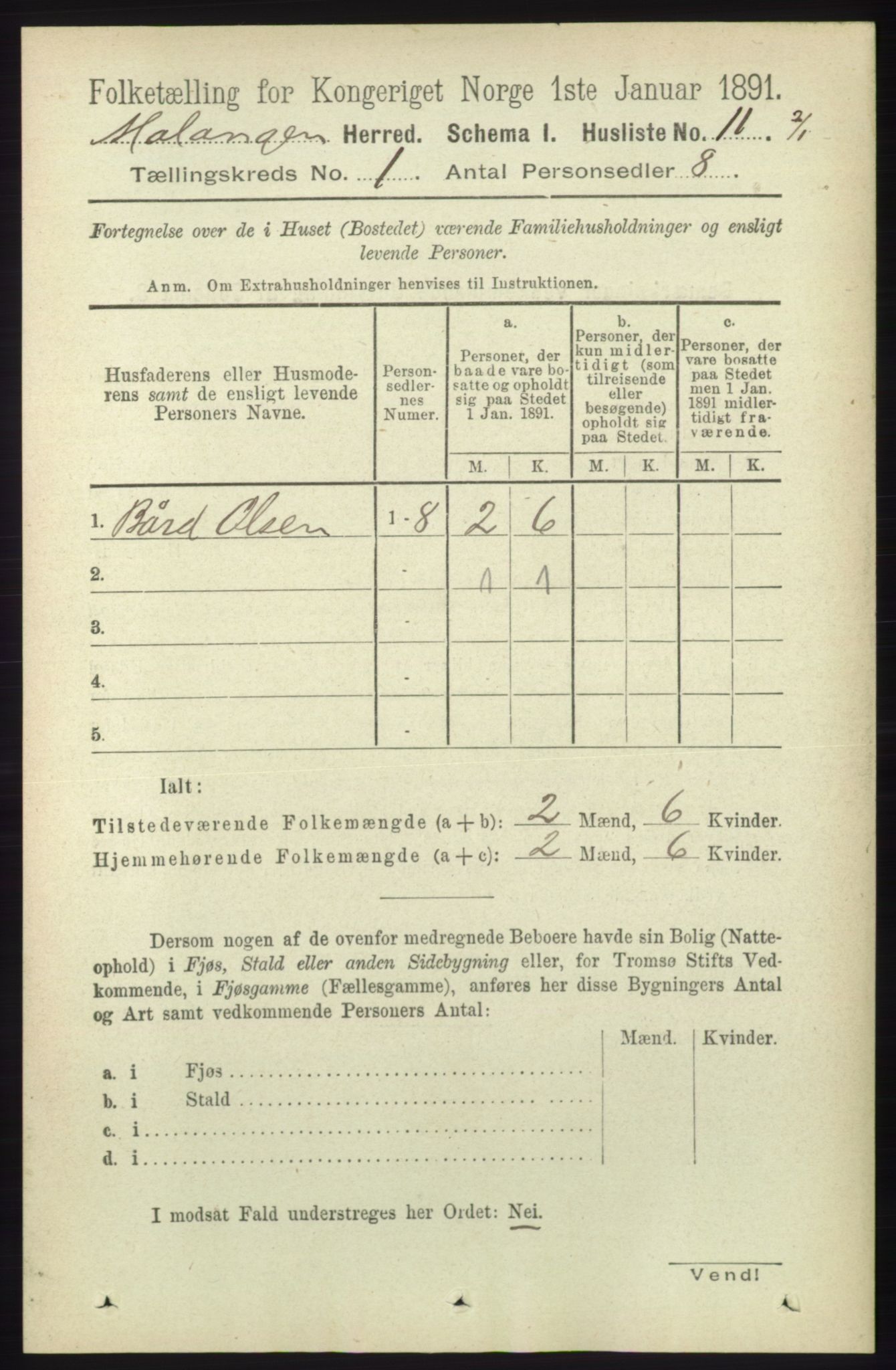 RA, 1891 census for 1932 Malangen, 1891, p. 26