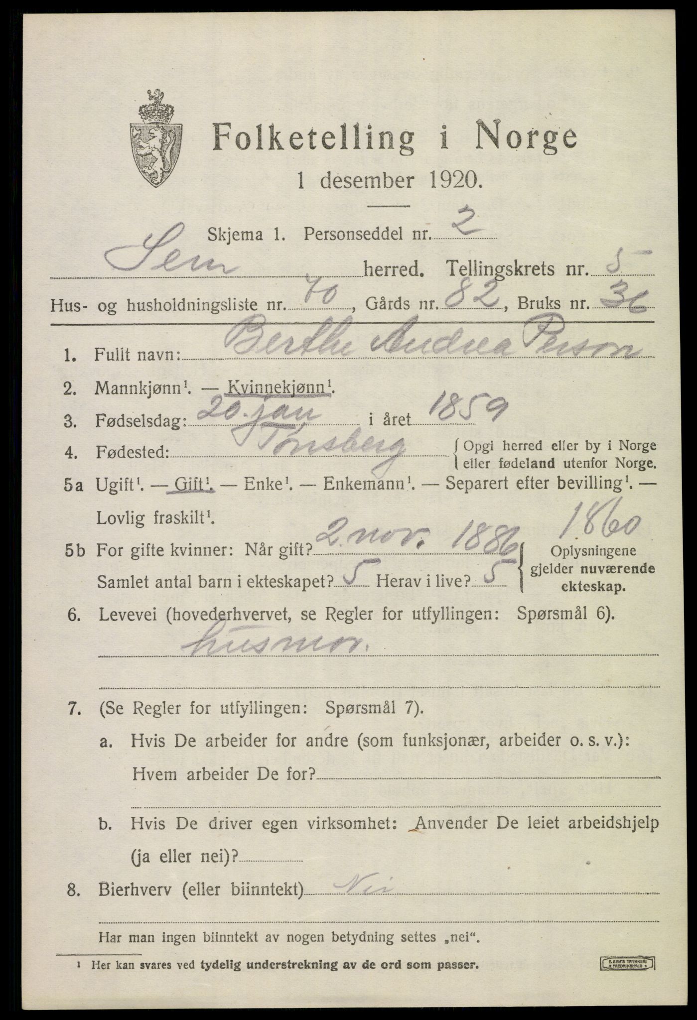 SAKO, 1920 census for Sem, 1920, p. 8533