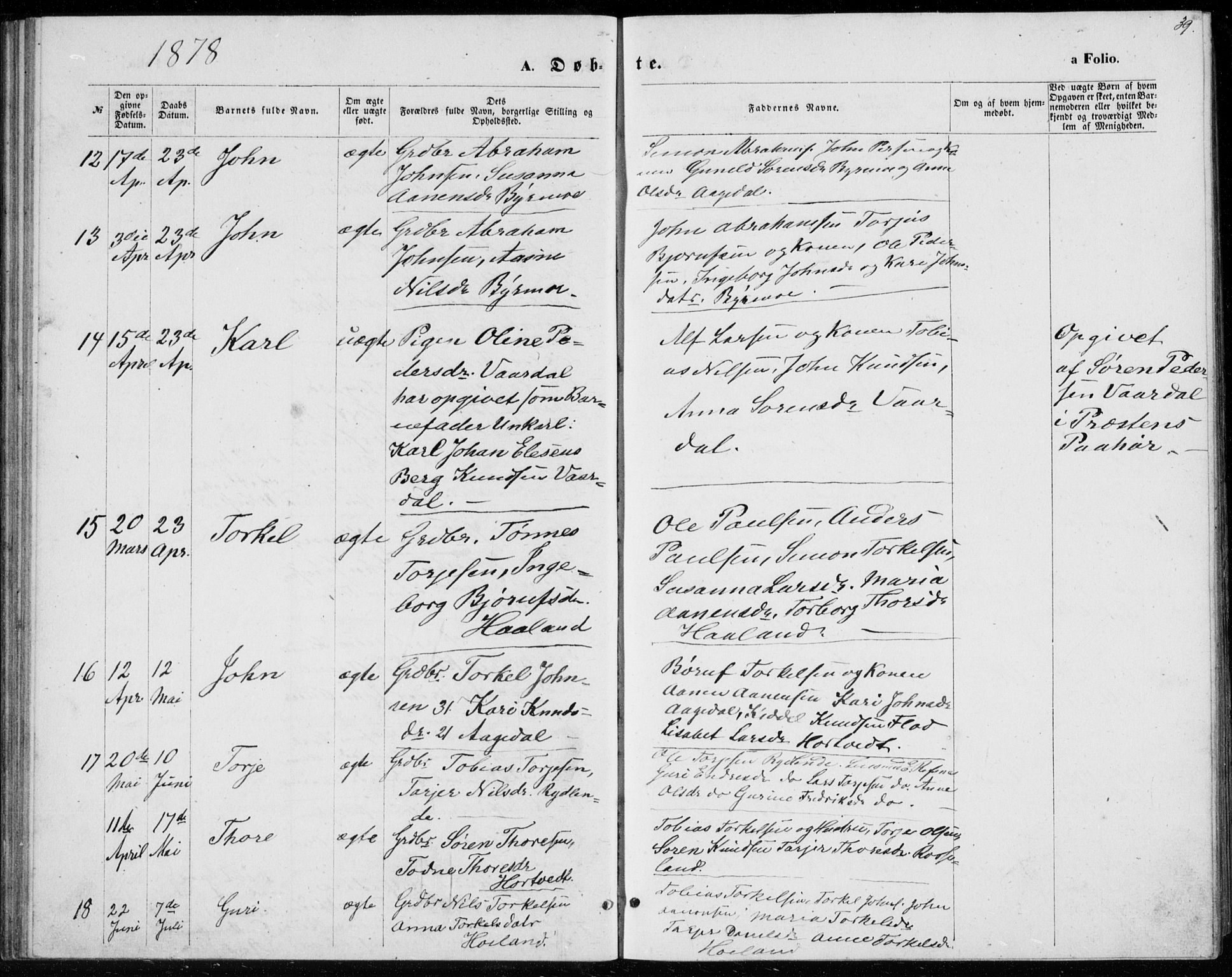 Bjelland sokneprestkontor, AV/SAK-1111-0005/F/Fb/Fbc/L0002: Parish register (copy) no. B 2, 1867-1887, p. 39