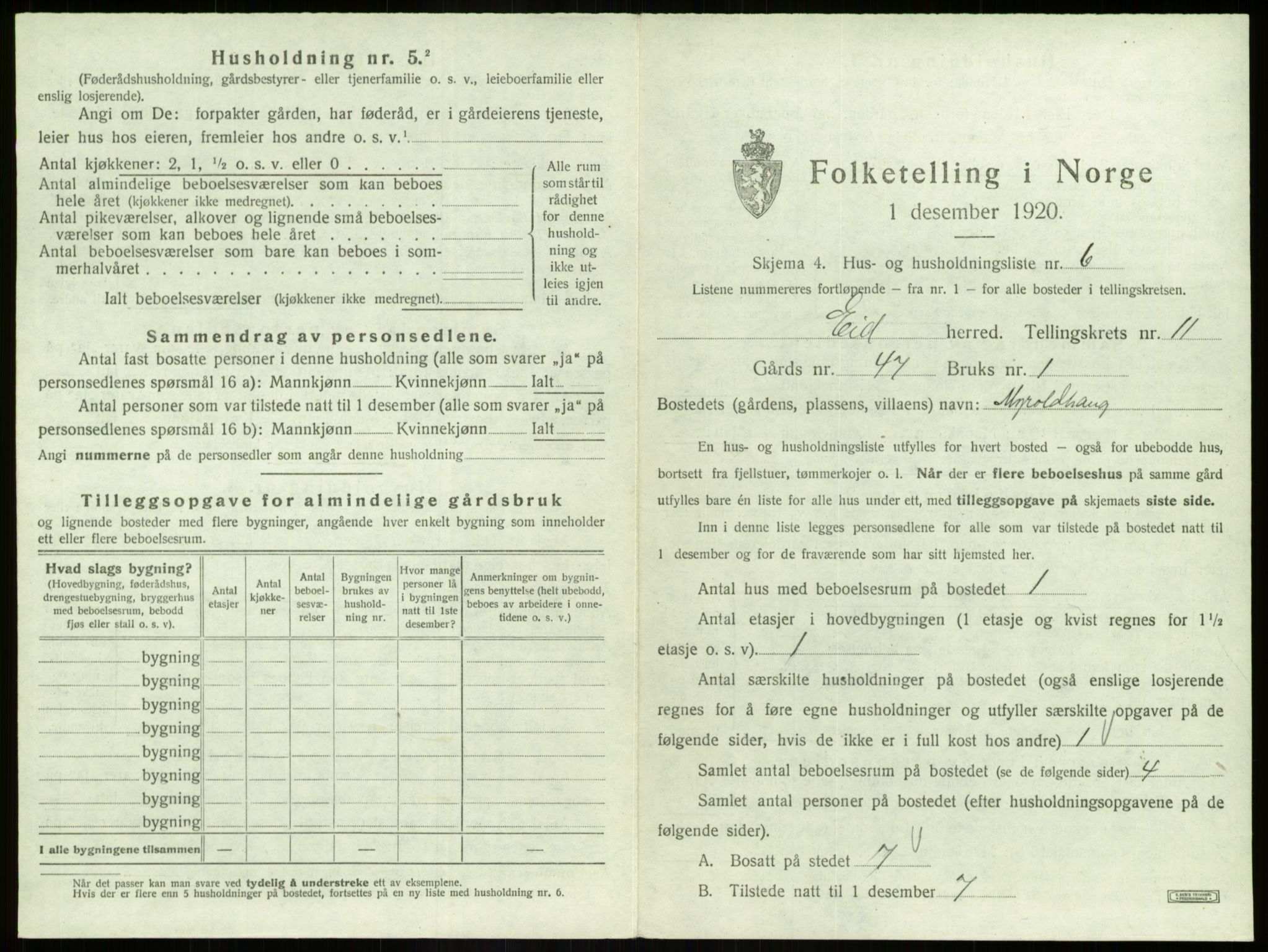 SAB, 1920 census for Eid, 1920, p. 847