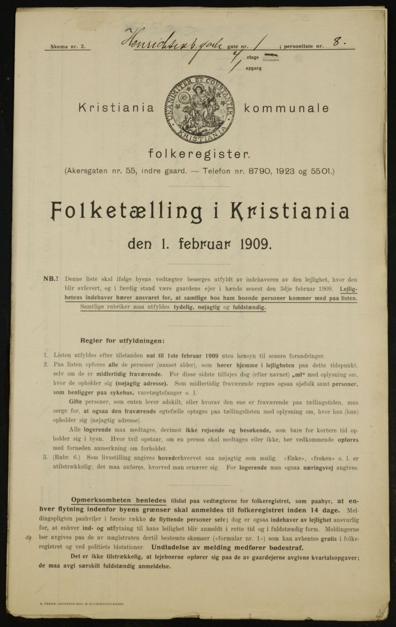 OBA, Municipal Census 1909 for Kristiania, 1909, p. 34917