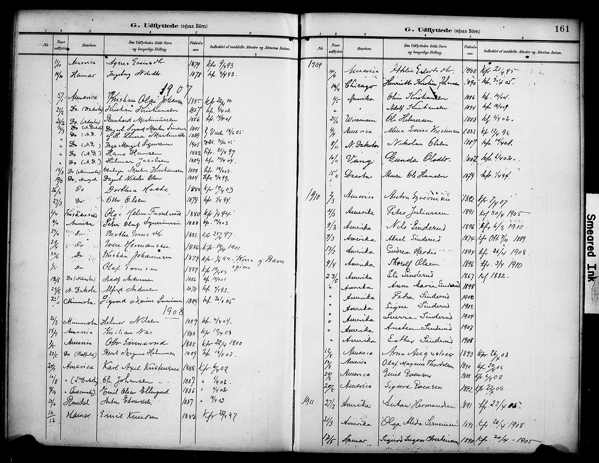 Stange prestekontor, SAH/PREST-002/K/L0022: Parish register (official) no. 22, 1903-1914, p. 161