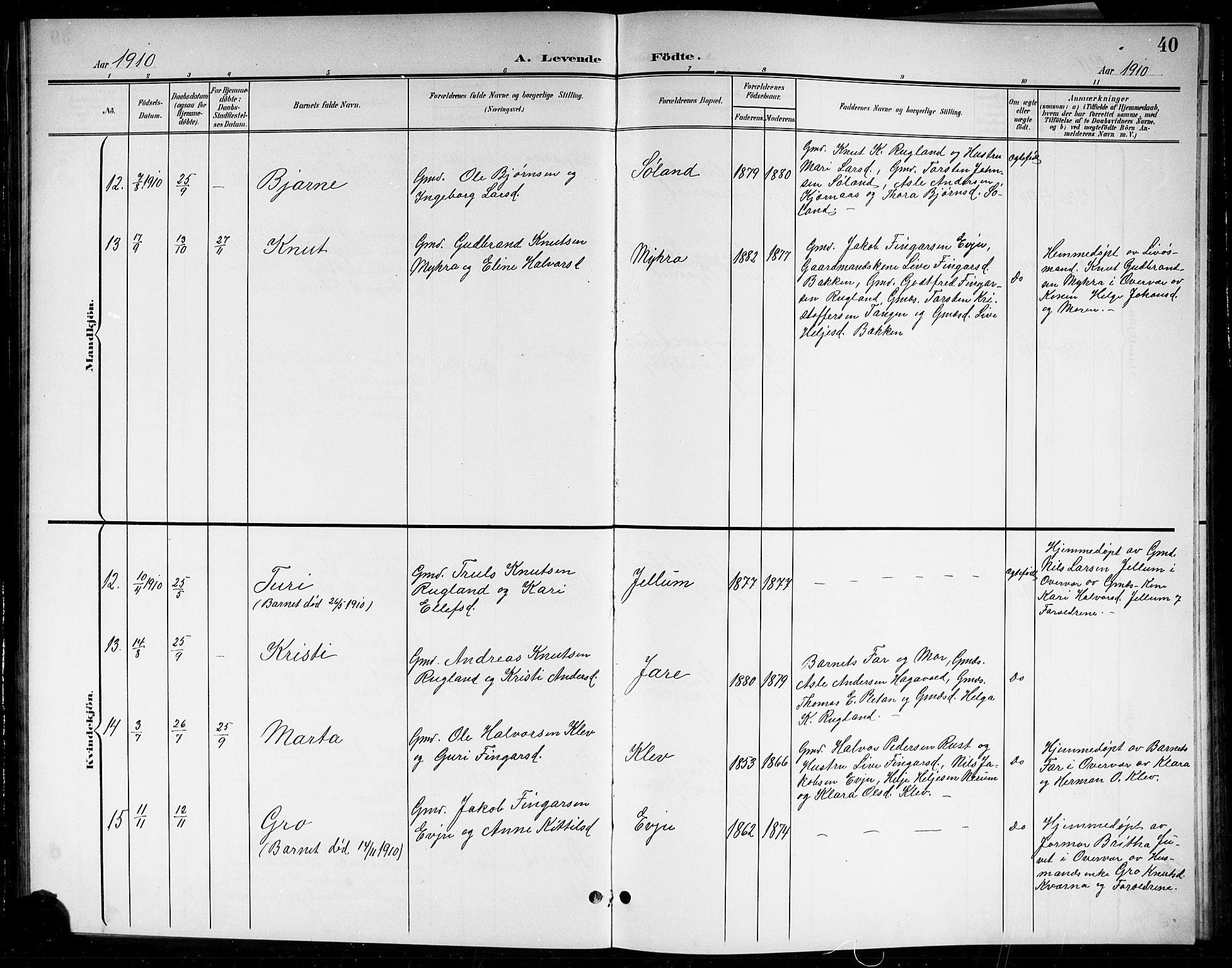 Sigdal kirkebøker, SAKO/A-245/G/Gb/L0003: Parish register (copy) no. II 3, 1901-1916, p. 40