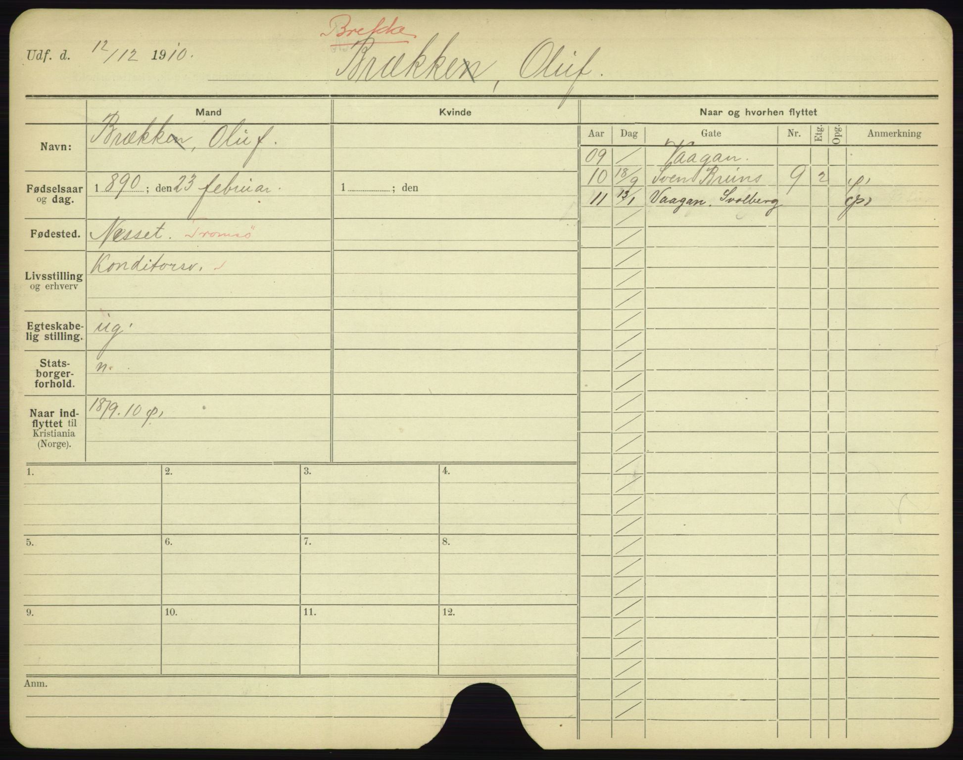 Oslo folkeregister, Registerkort, AV/SAO-A-11715/F/Fa/Fac/L0002: Menn, 1906-1914, p. 274a