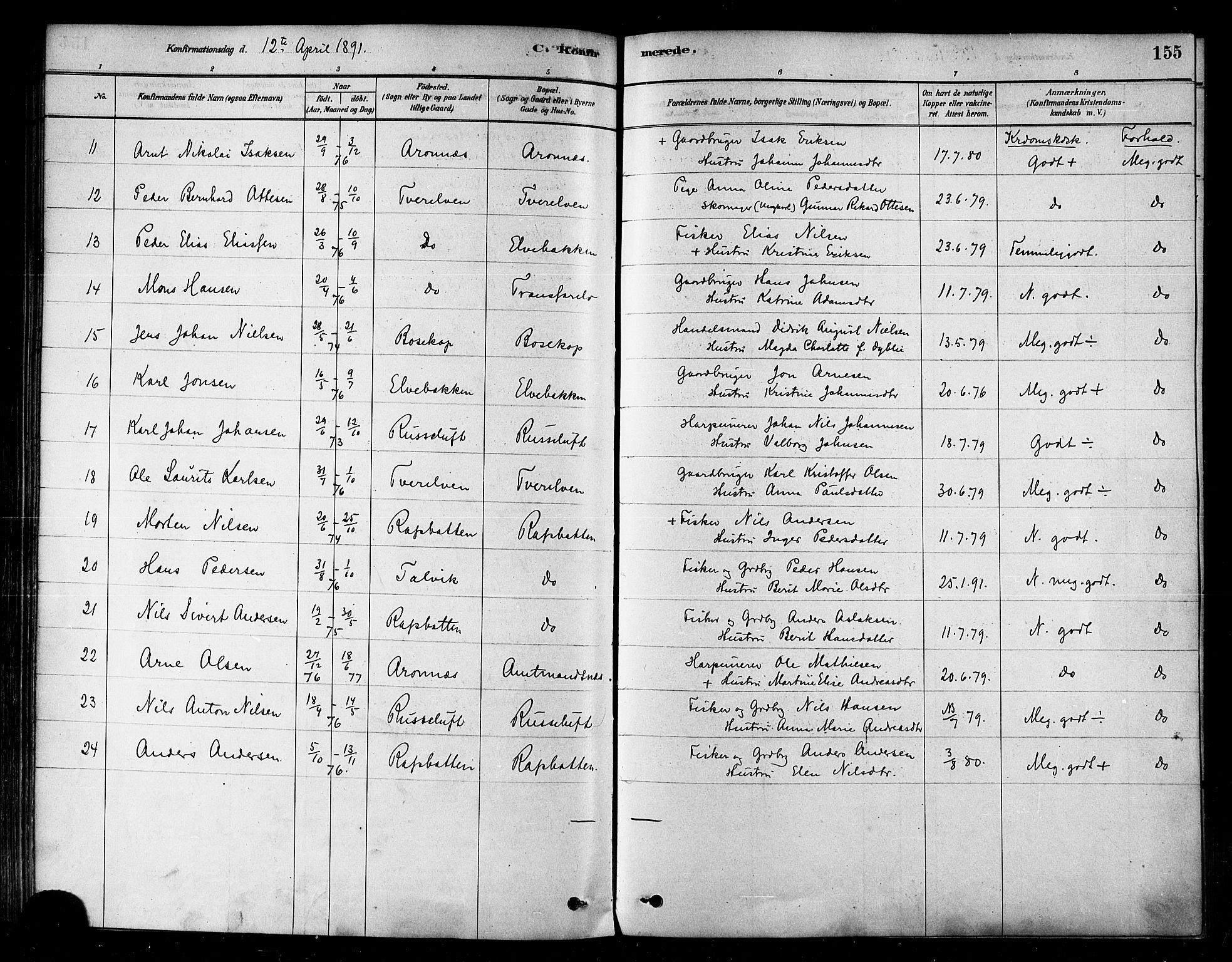 Alta sokneprestkontor, SATØ/S-1338/H/Ha/L0002.kirke: Parish register (official) no. 2, 1879-1892, p. 155