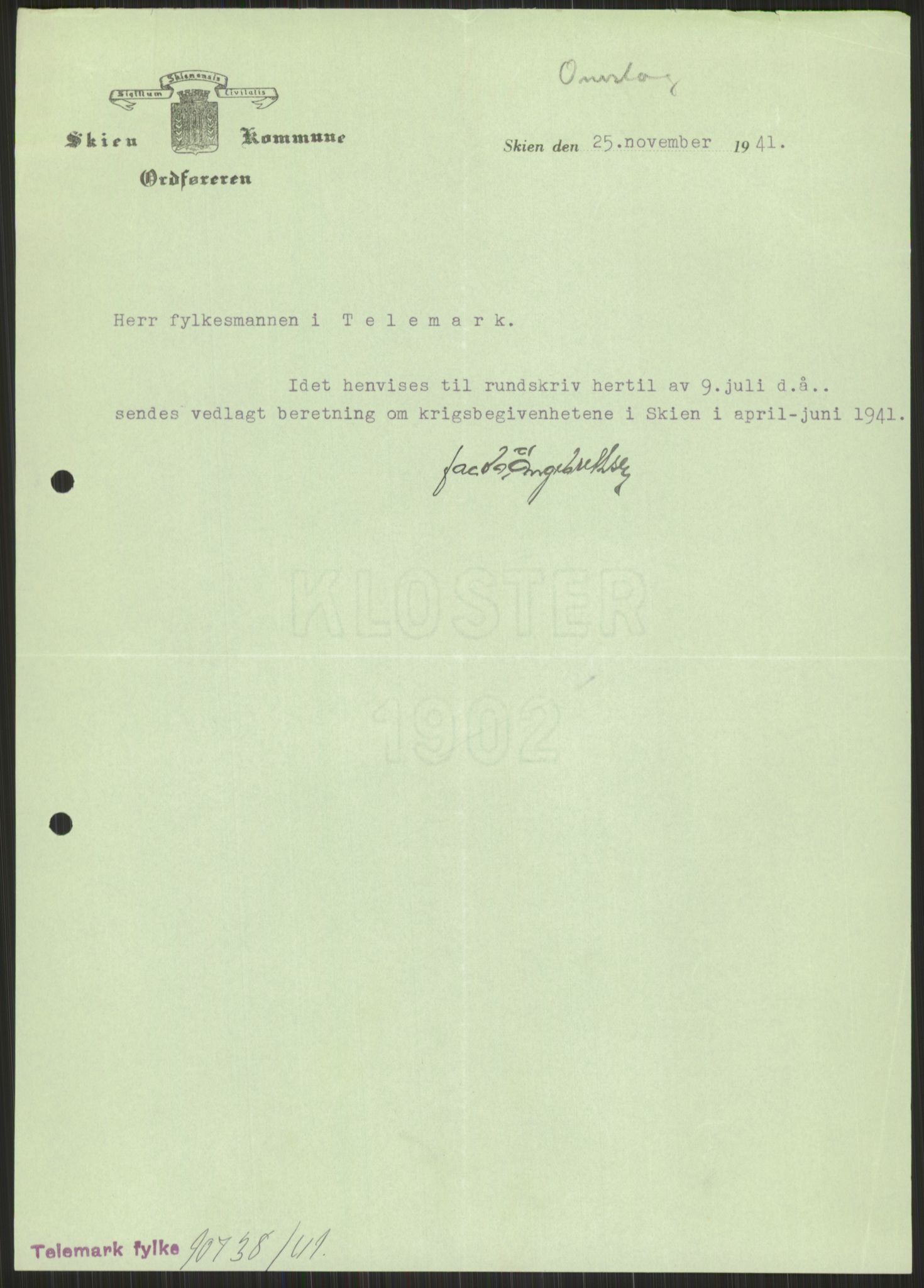 Forsvaret, Forsvarets krigshistoriske avdeling, AV/RA-RAFA-2017/Y/Ya/L0014: II-C-11-31 - Fylkesmenn.  Rapporter om krigsbegivenhetene 1940., 1940, p. 695