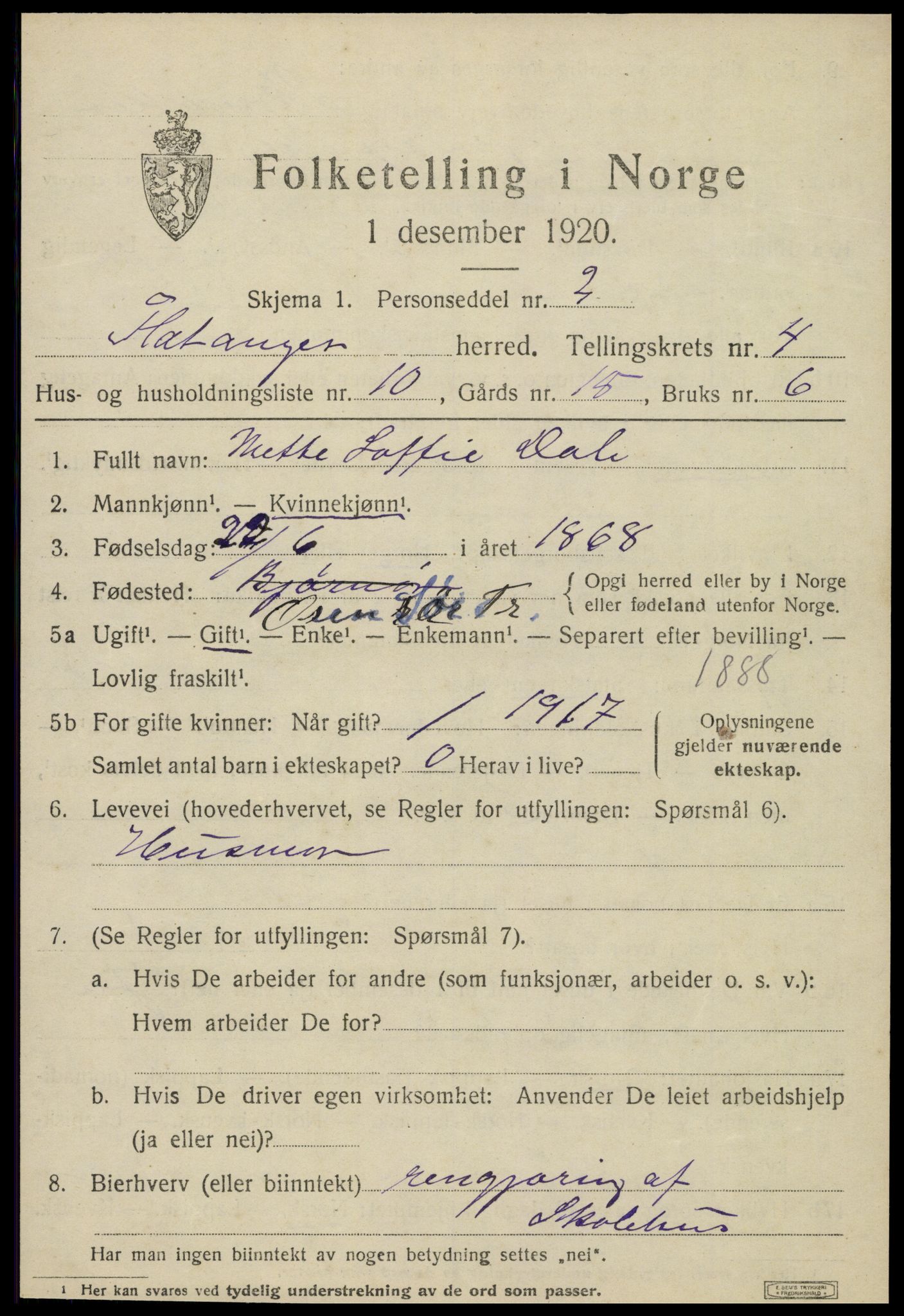 SAT, 1920 census for Flatanger, 1920, p. 2386