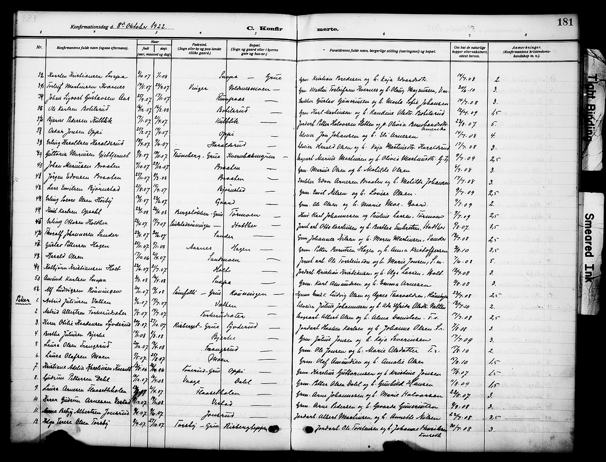 Grue prestekontor, AV/SAH-PREST-036/H/Ha/Haa/L0015: Parish register (official) no. 15, 1911-1922, p. 181