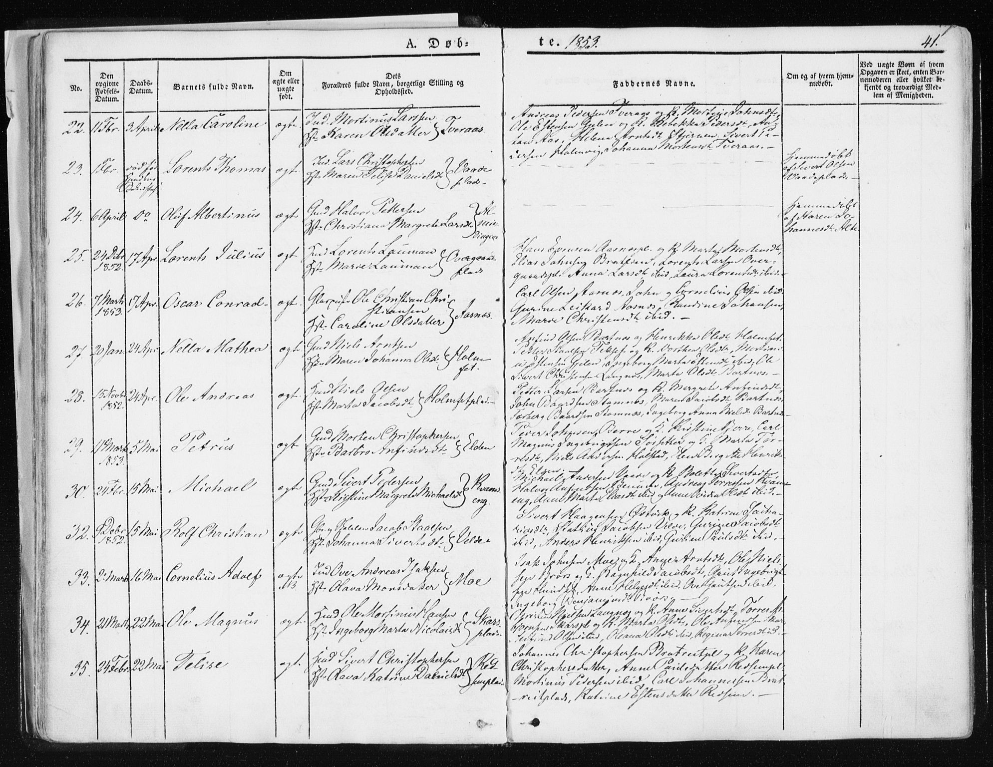 Ministerialprotokoller, klokkerbøker og fødselsregistre - Nord-Trøndelag, AV/SAT-A-1458/741/L0393: Parish register (official) no. 741A07, 1849-1863, p. 41