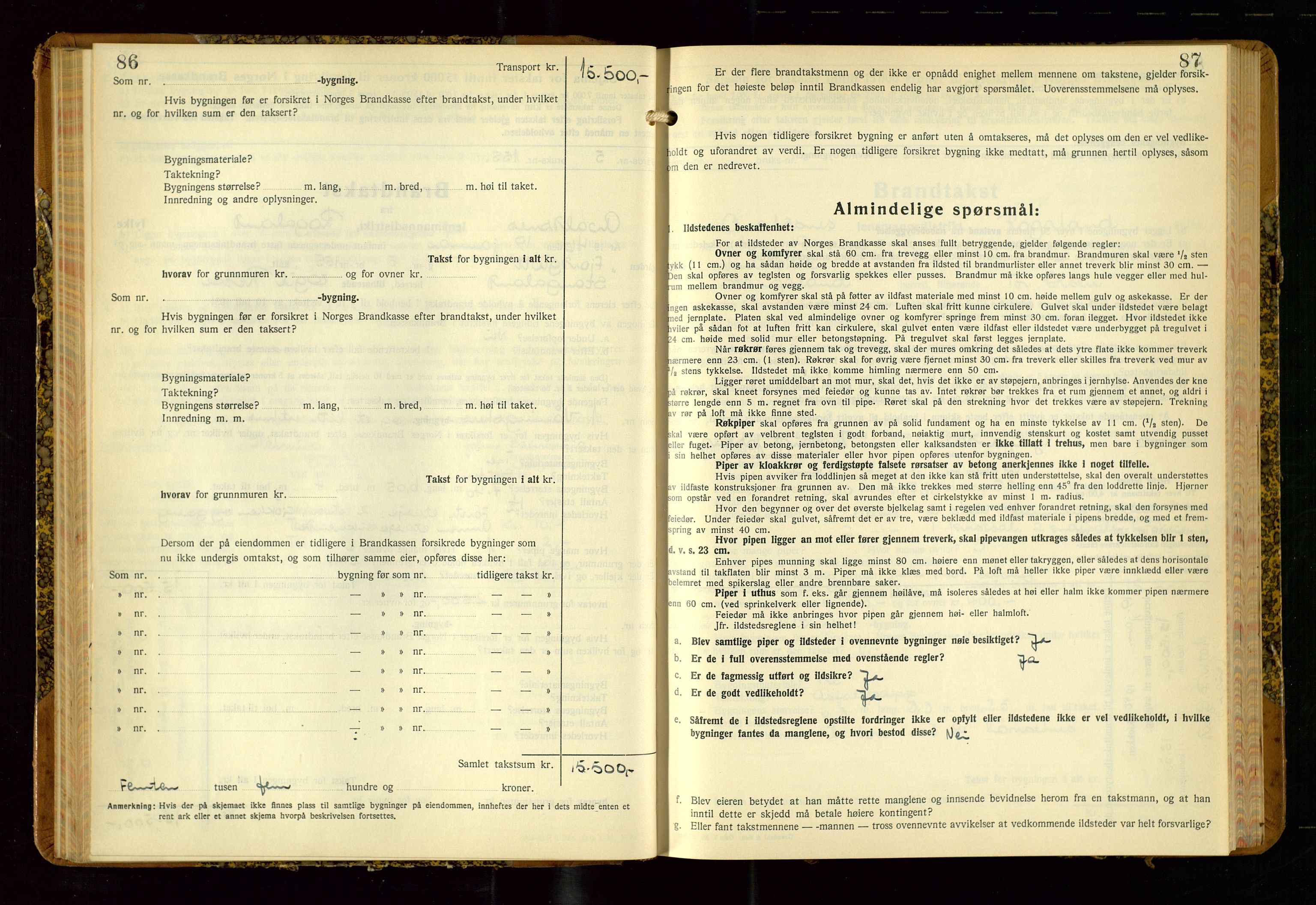 Avaldsnes lensmannskontor, SAST/A-100286/Gob/L0002: "Branntakstprotokoll for Avaldsnes lensmannsdistrikt Rogaland fylke", 1940-1950, p. 86-87