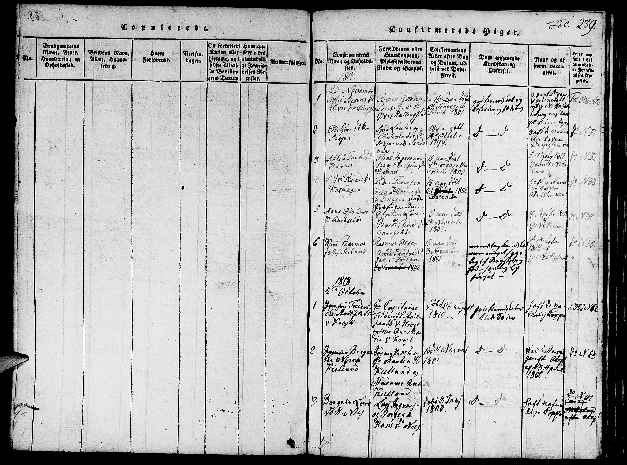 Vikedal sokneprestkontor, AV/SAST-A-101840/01/V: Parish register (copy) no. B 1, 1816-1853, p. 239