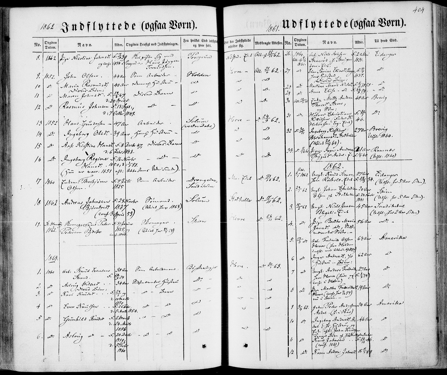 Bamble kirkebøker, AV/SAKO-A-253/F/Fa/L0005: Parish register (official) no. I 5, 1854-1869, p. 404