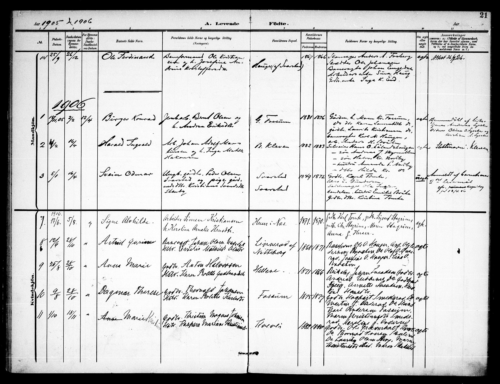 Aurskog prestekontor Kirkebøker, AV/SAO-A-10304a/F/Fb/L0002: Parish register (official) no. II 2, 1901-1911, p. 21