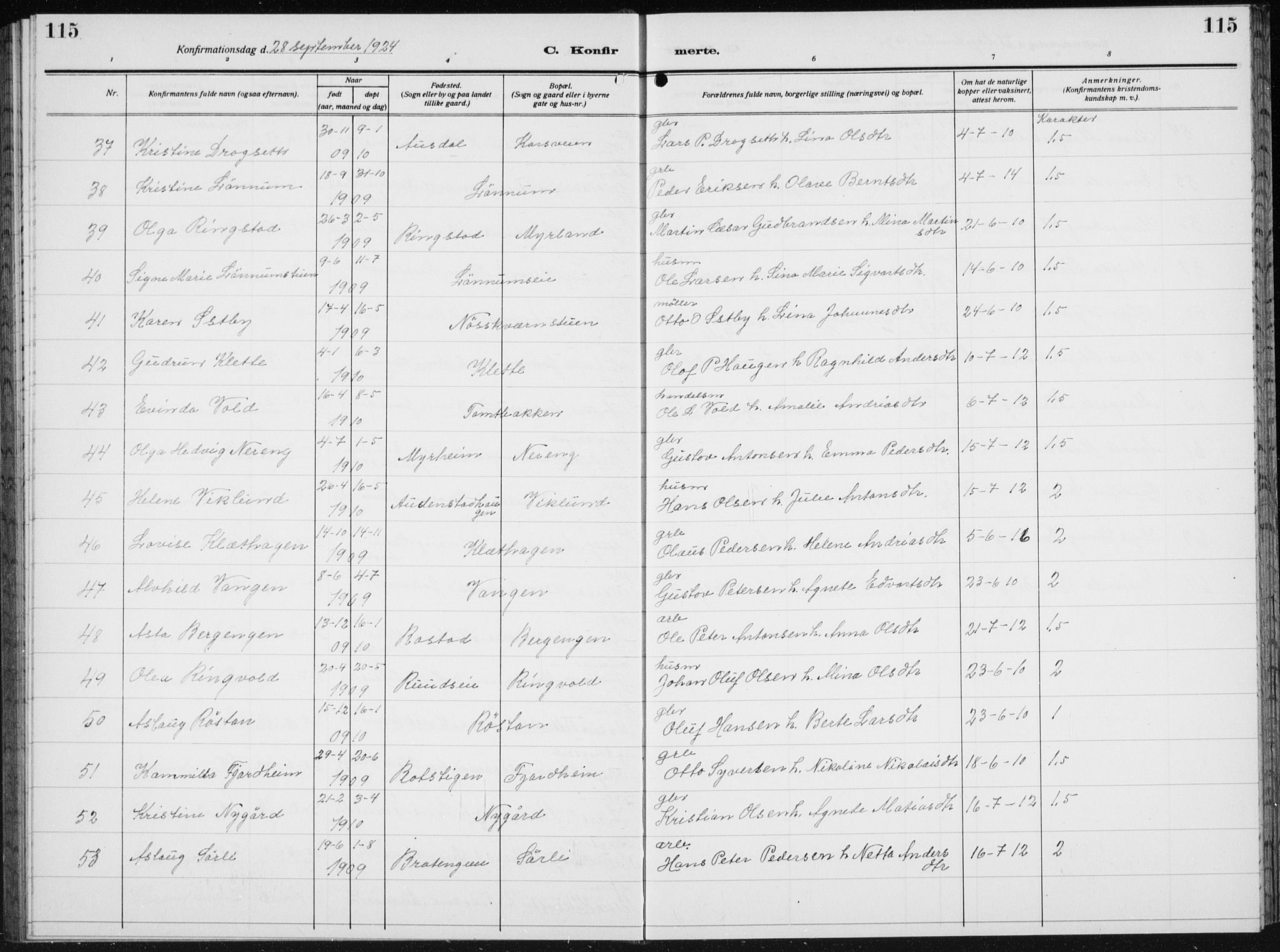 Biri prestekontor, AV/SAH-PREST-096/H/Ha/Hab/L0007: Parish register (copy) no. 7, 1919-1941, p. 115