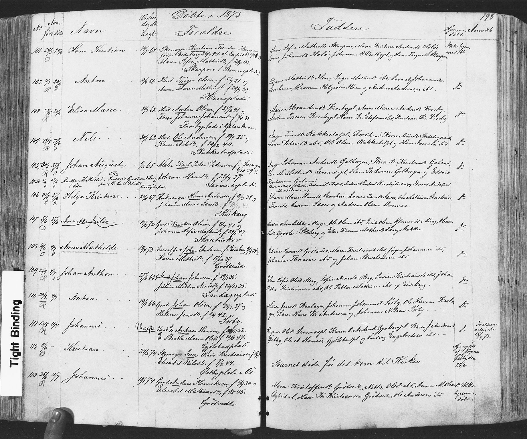 Rakkestad prestekontor Kirkebøker, AV/SAO-A-2008/F/Fa/L0011: Parish register (official) no. I 11, 1862-1877, p. 198