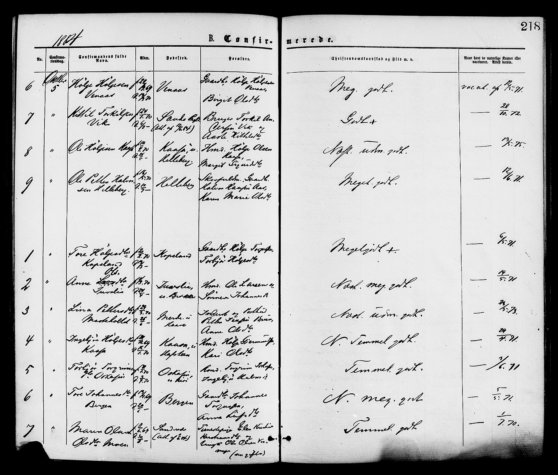 Gransherad kirkebøker, SAKO/A-267/F/Fa/L0004: Parish register (official) no. I 4, 1871-1886, p. 218