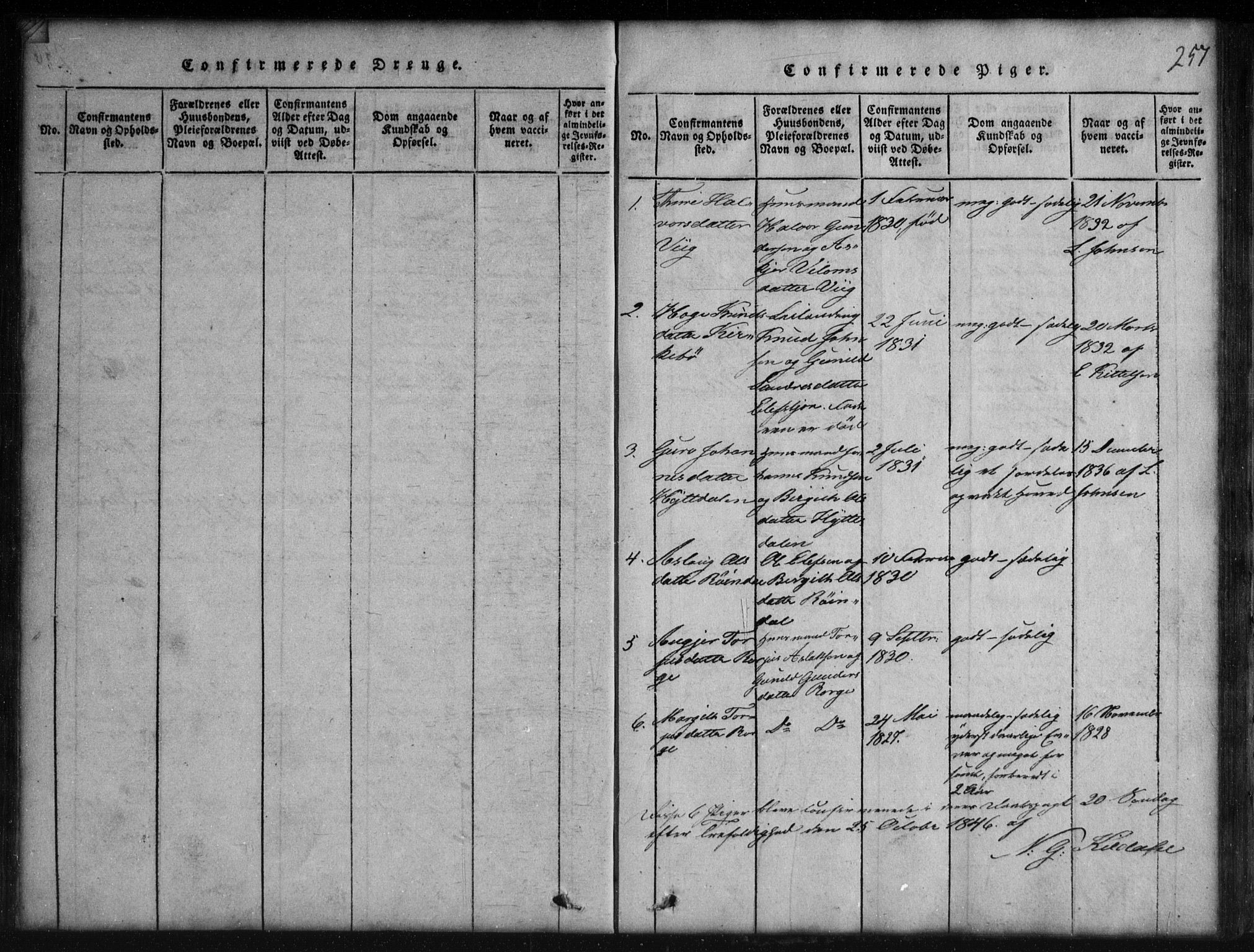 Rauland kirkebøker, SAKO/A-292/G/Gb/L0001: Parish register (copy) no. II 1, 1815-1886, p. 257