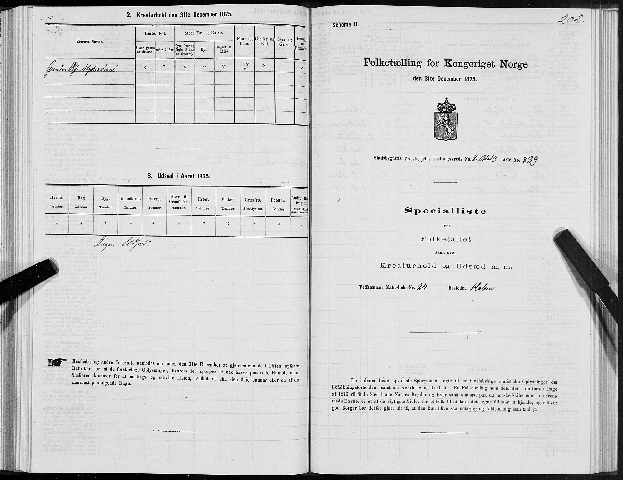 SAT, 1875 census for 1625P Stadsbygd, 1875, p. 1202