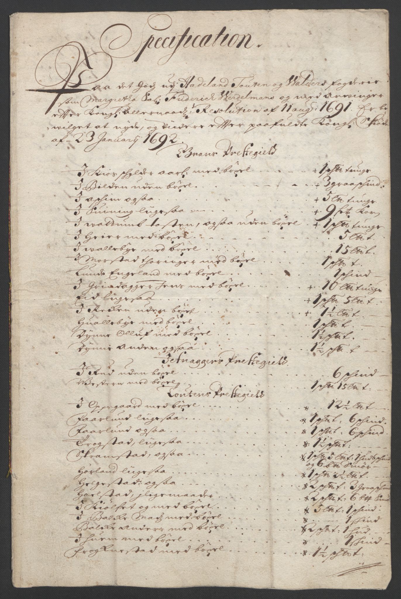 Rentekammeret inntil 1814, Reviderte regnskaper, Fogderegnskap, AV/RA-EA-4092/R18/L1291: Fogderegnskap Hadeland, Toten og Valdres, 1692, p. 11
