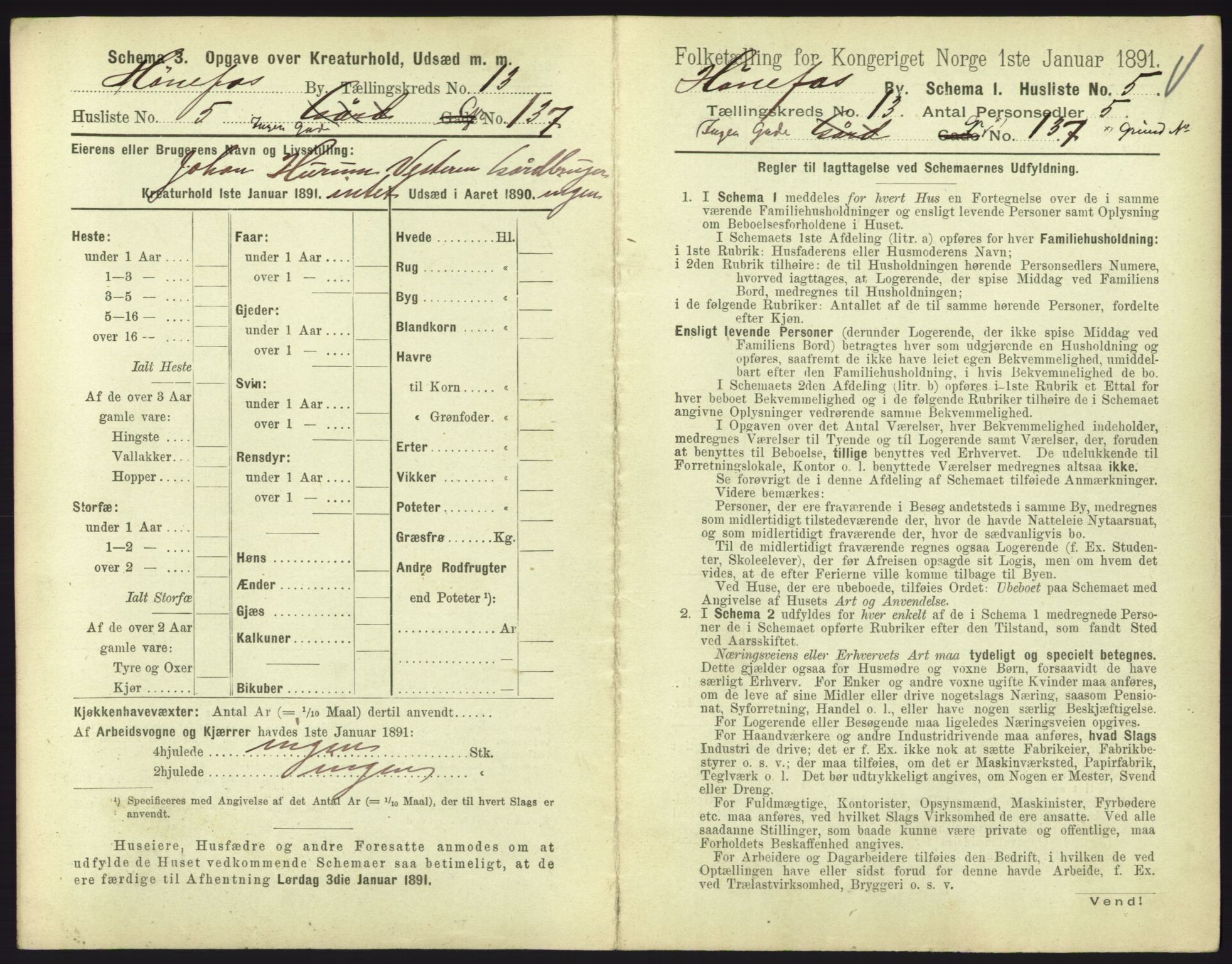 RA, 1891 census for 0601 Hønefoss, 1891, p. 297